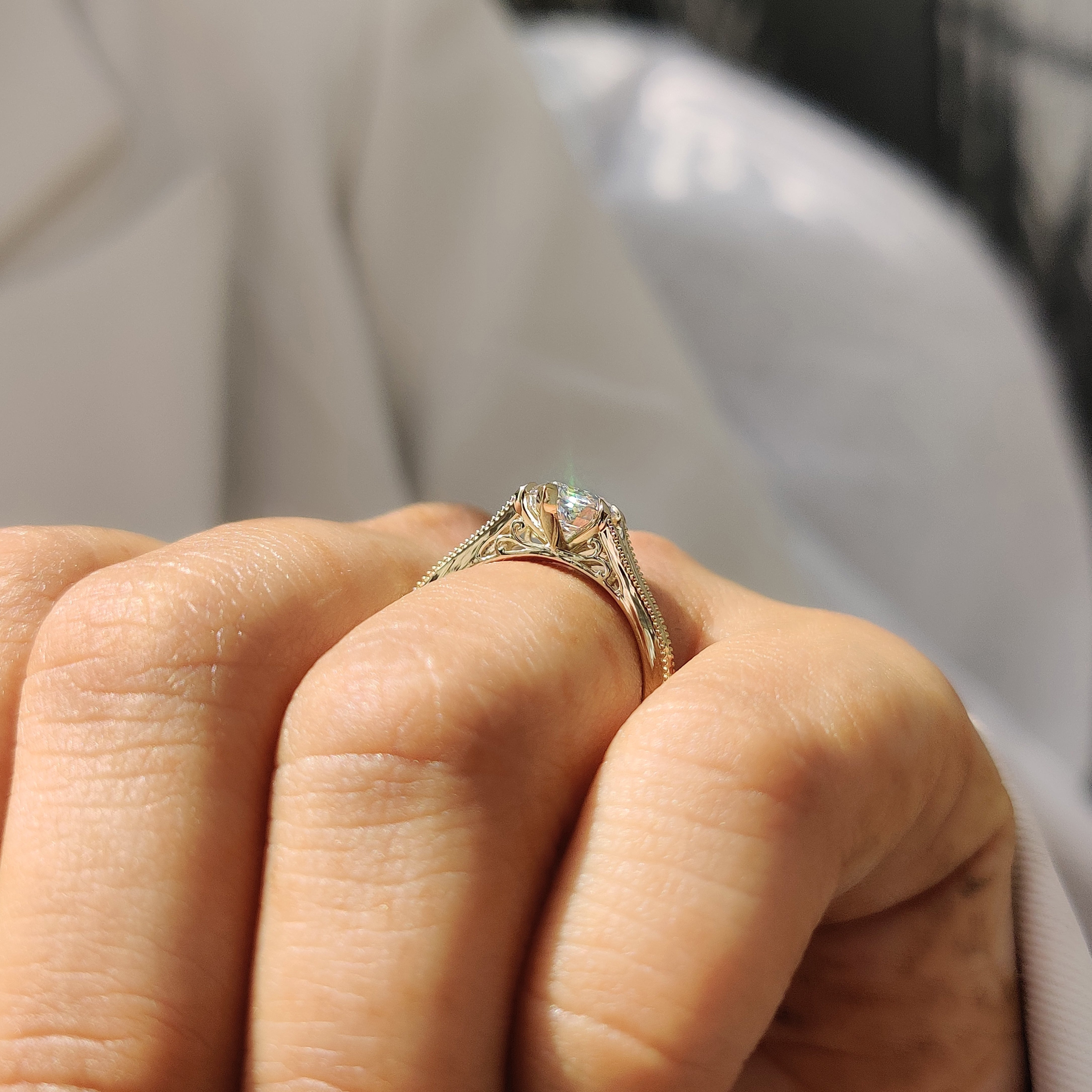 Handmade solitaire diamond ring with hexagon step center stone
