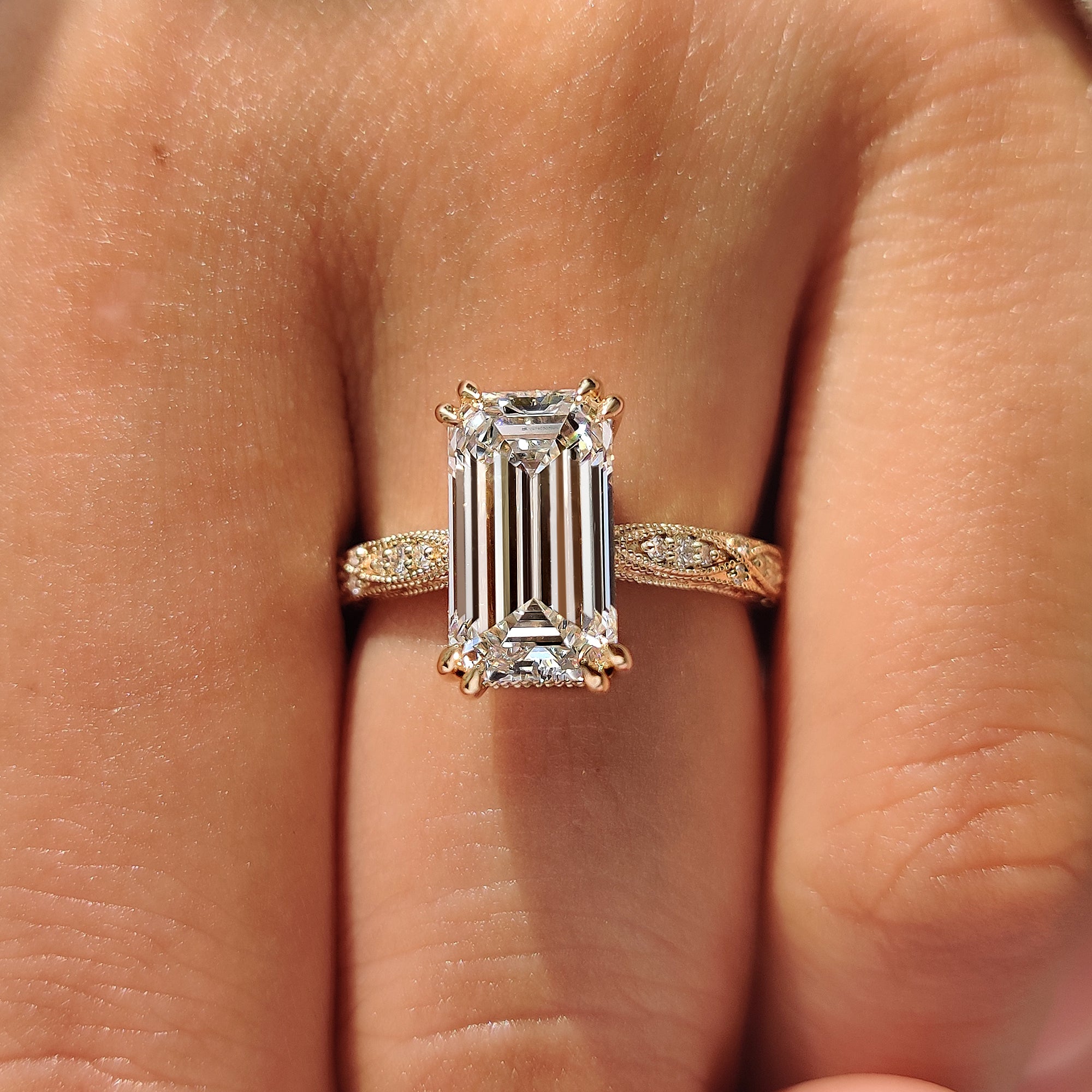 IGI certified 3.00 carat emerald diamond ring.

