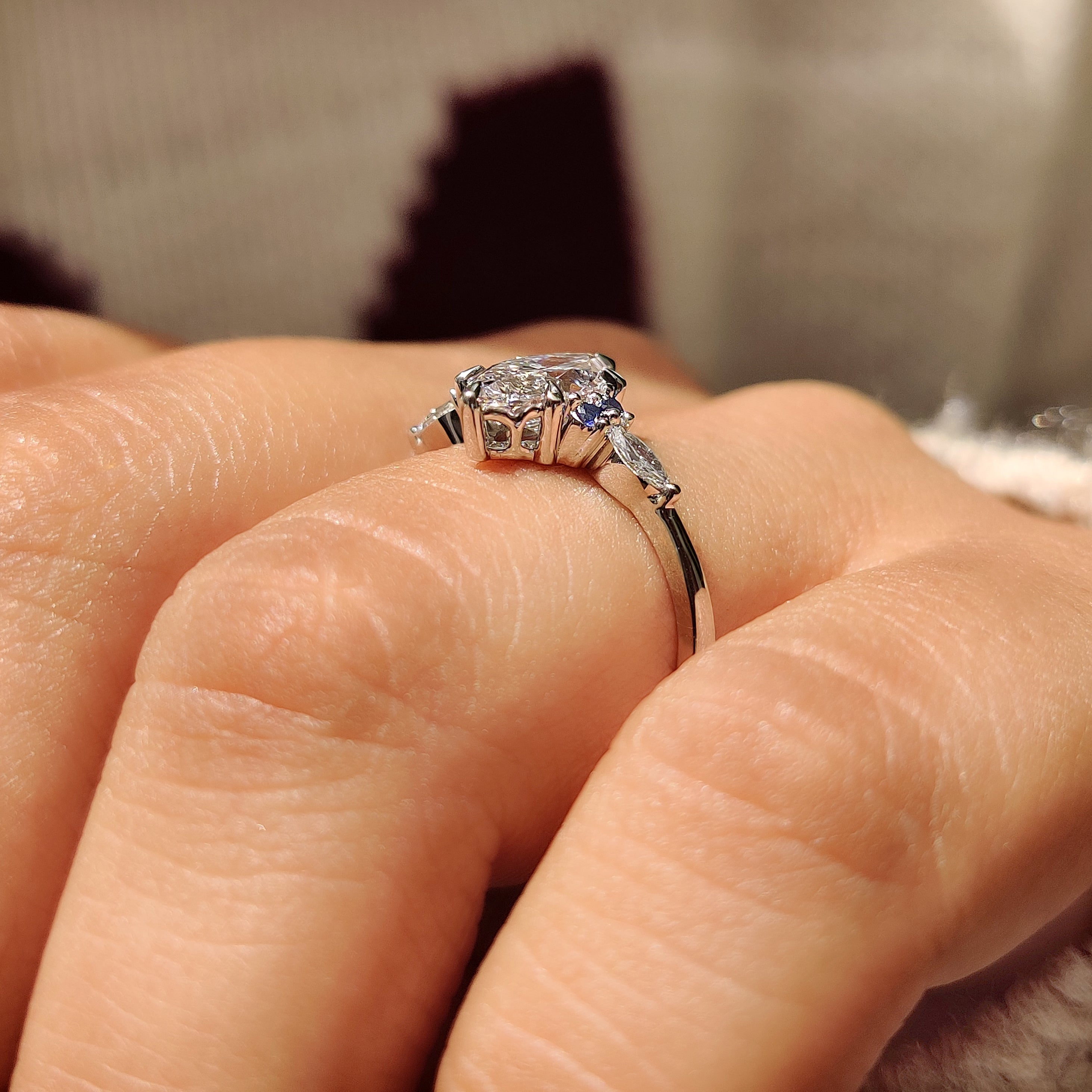 Handmade marquise diamond ring with six claw prong setting
