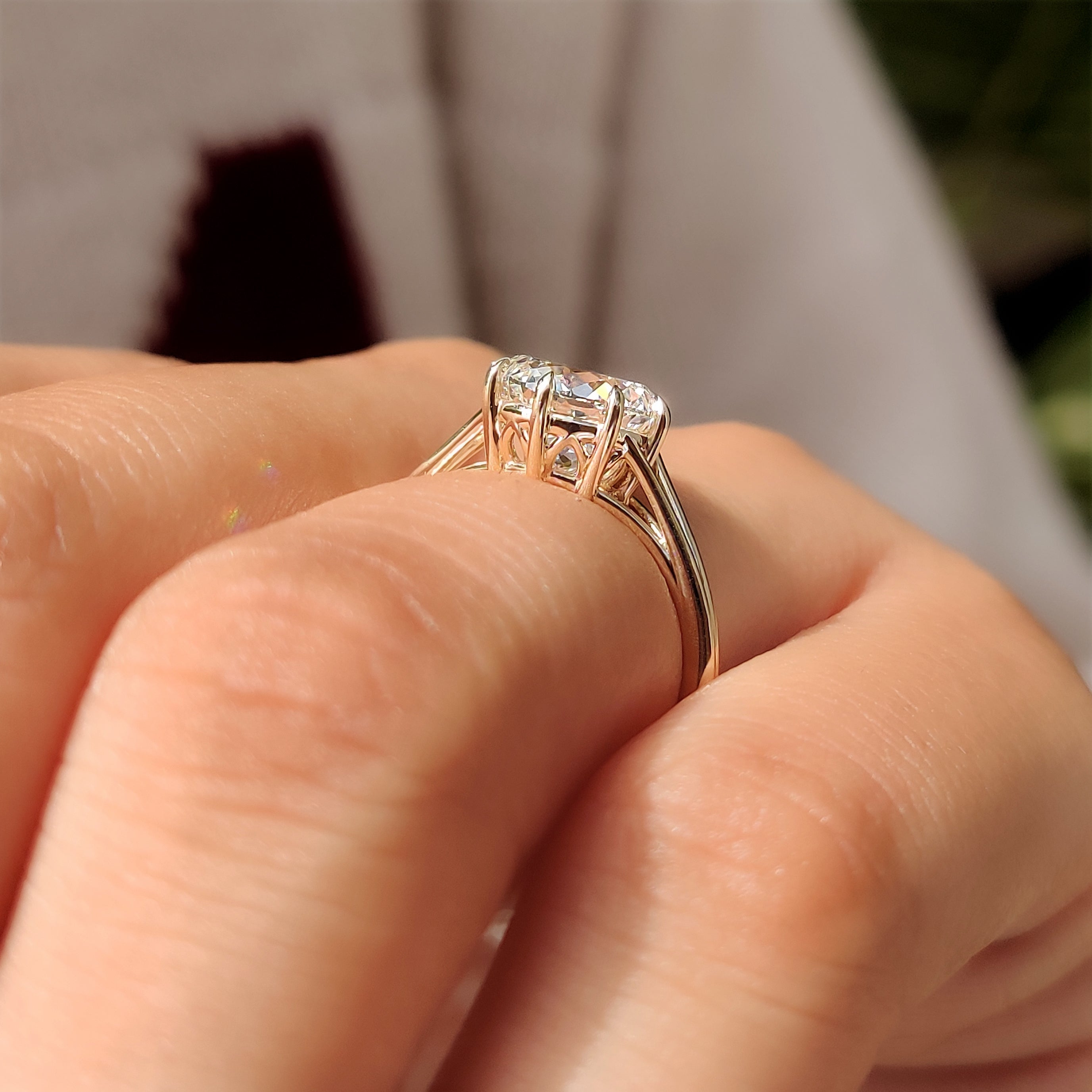 Portuguese cut diamond basket setting ring design.
