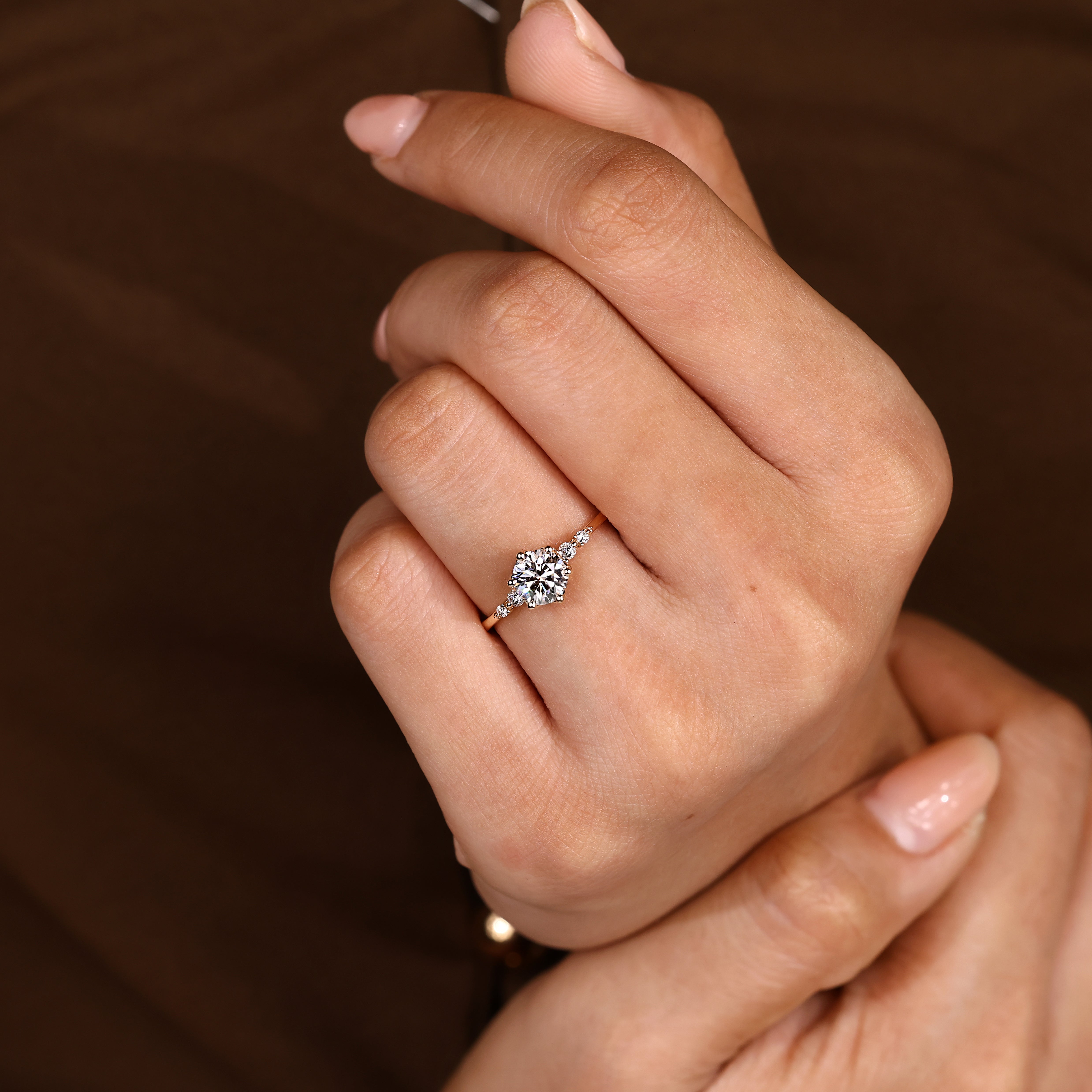 Handmade round diamond ring with five stone style band
