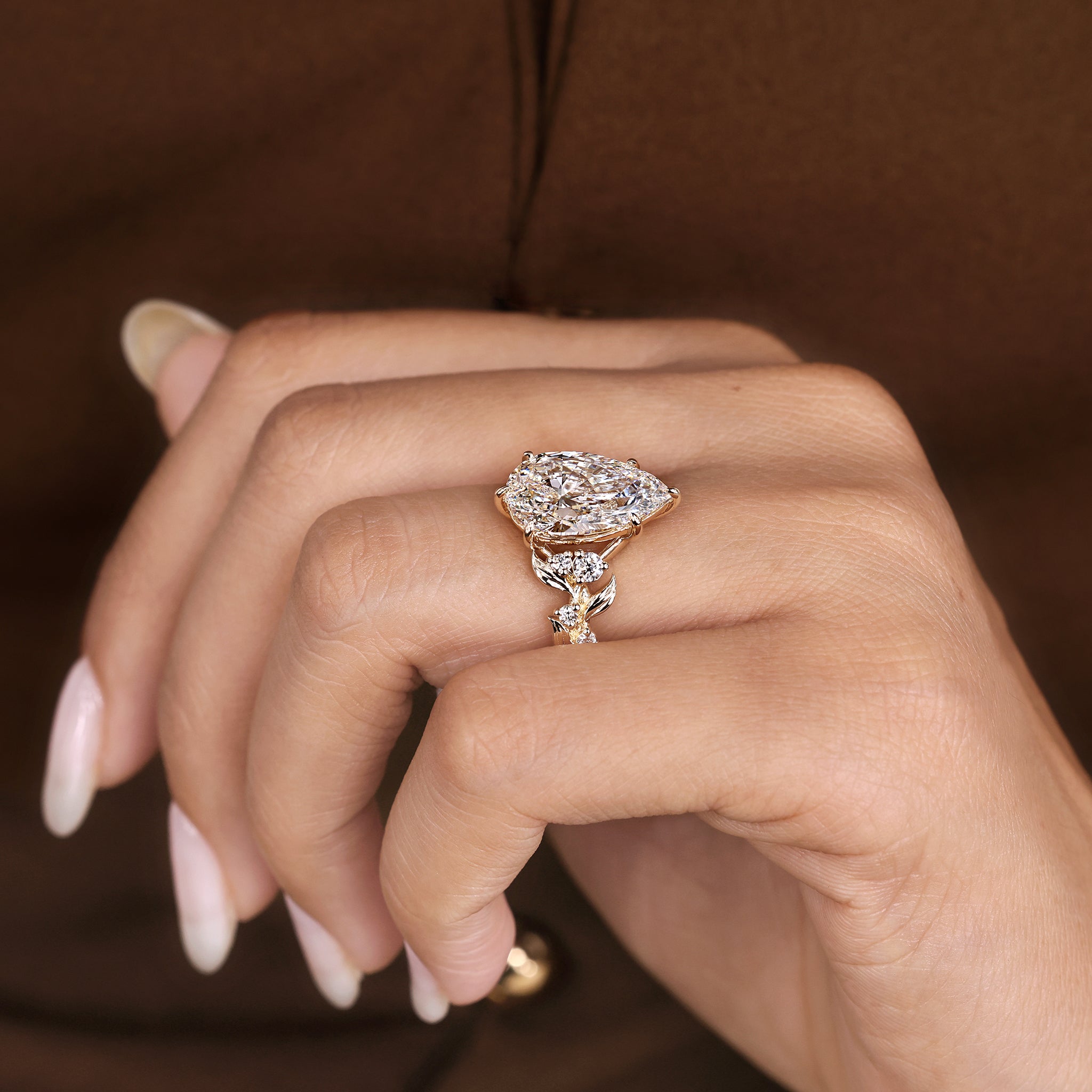 Handmade pear shaped diamond ring featuring lab grown diamond
