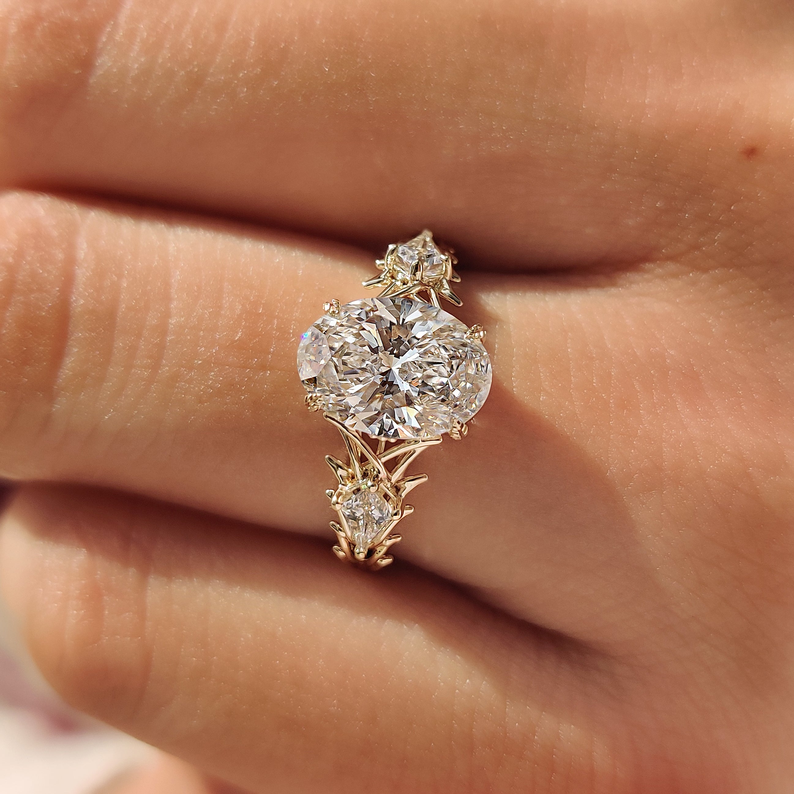 Handmade oval three stone ring
