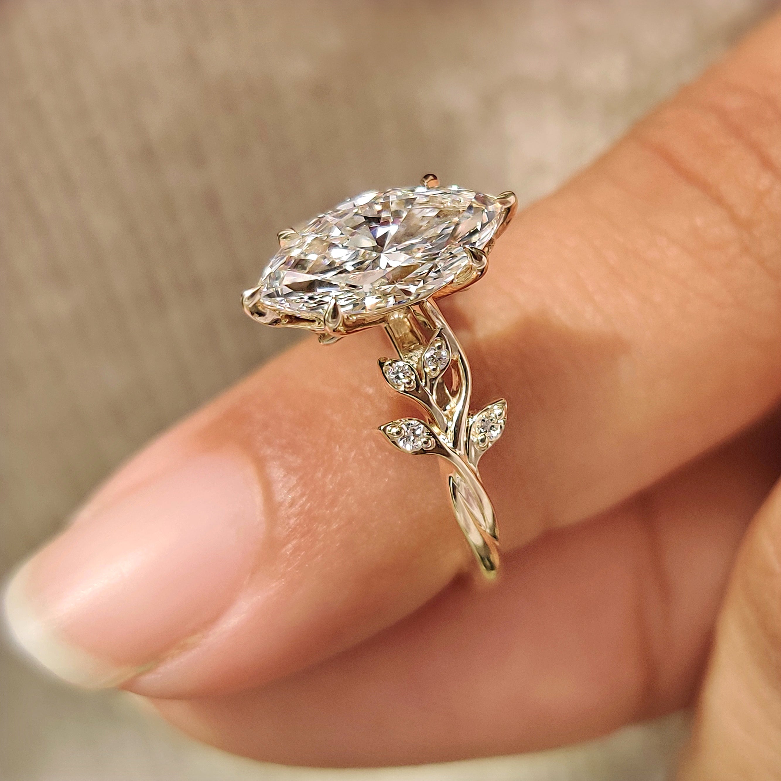 Lab grown marquise diamond ring handmade.
