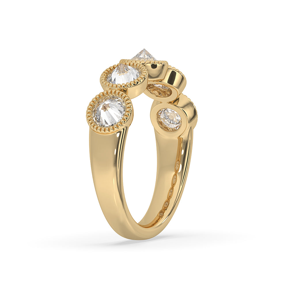 Handmade band featuring round rose cut band diamonds.
