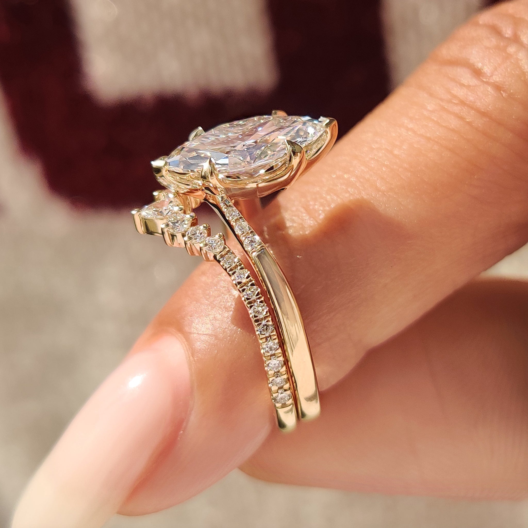 Marquise ring with v shaped setting style.
