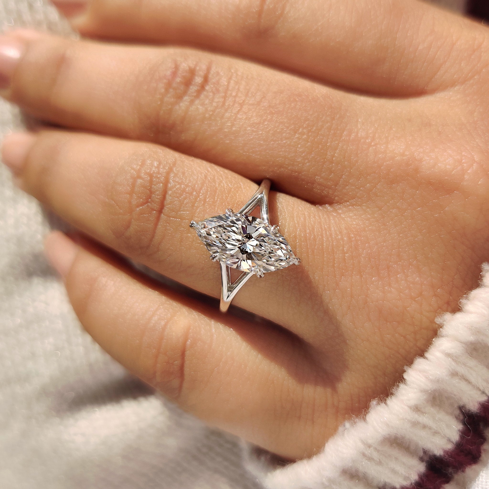 Split shank band marquise solitaire diamond ring handmade.
