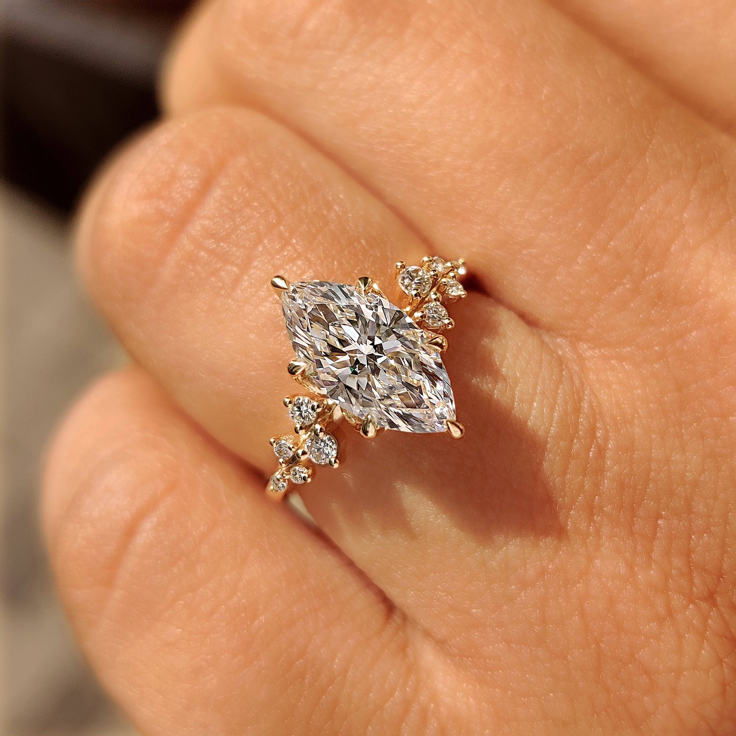 Handmade Marquise Engagement Ring with Euro shank and tulip setting
