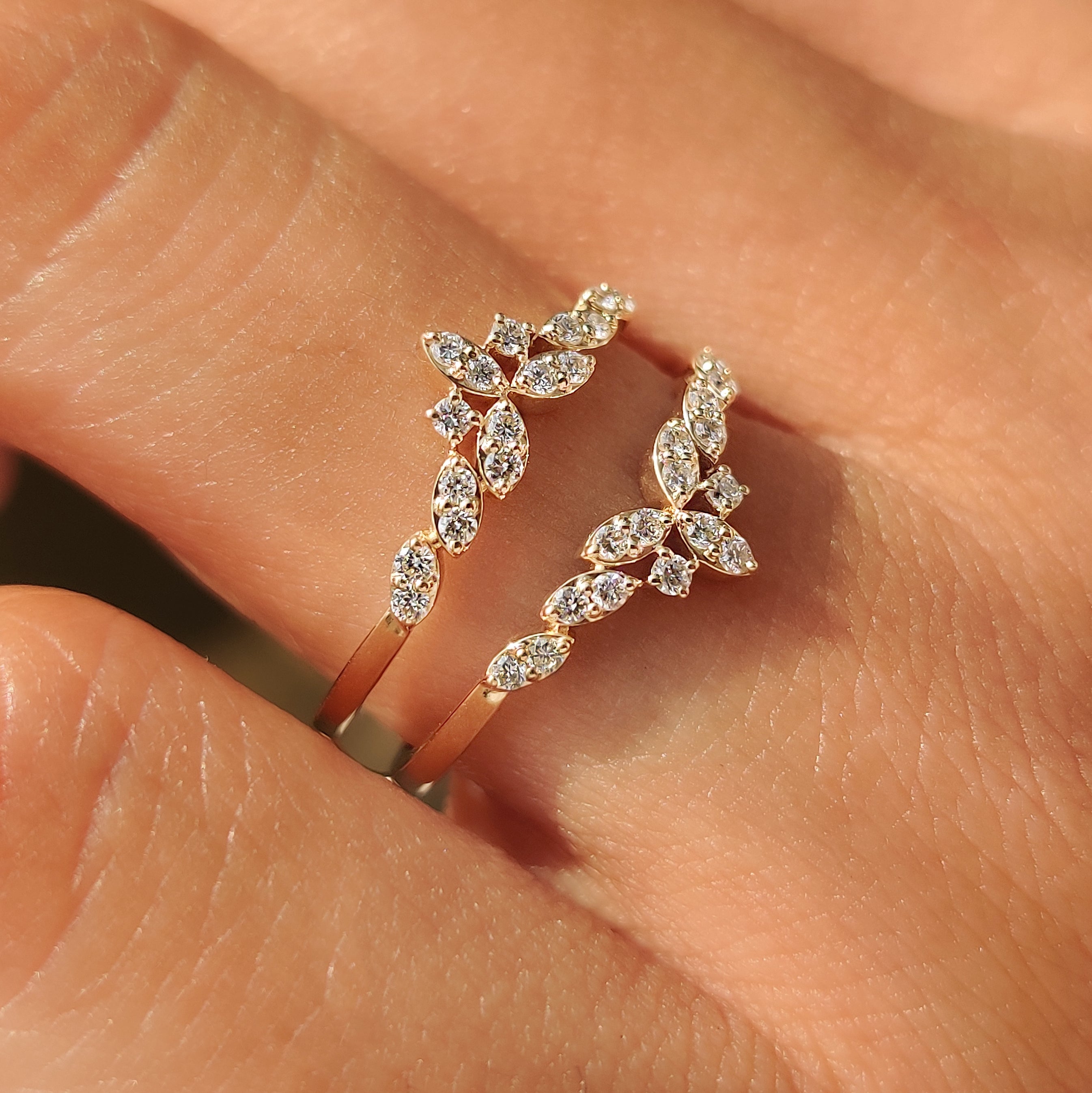 Stackable round diamond enhancer wedding band.
