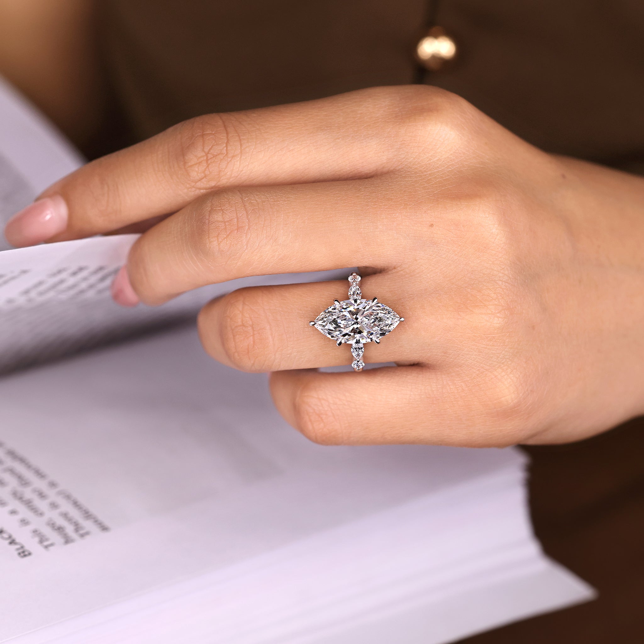 Five stone marquise diamond ring crafted by hand
