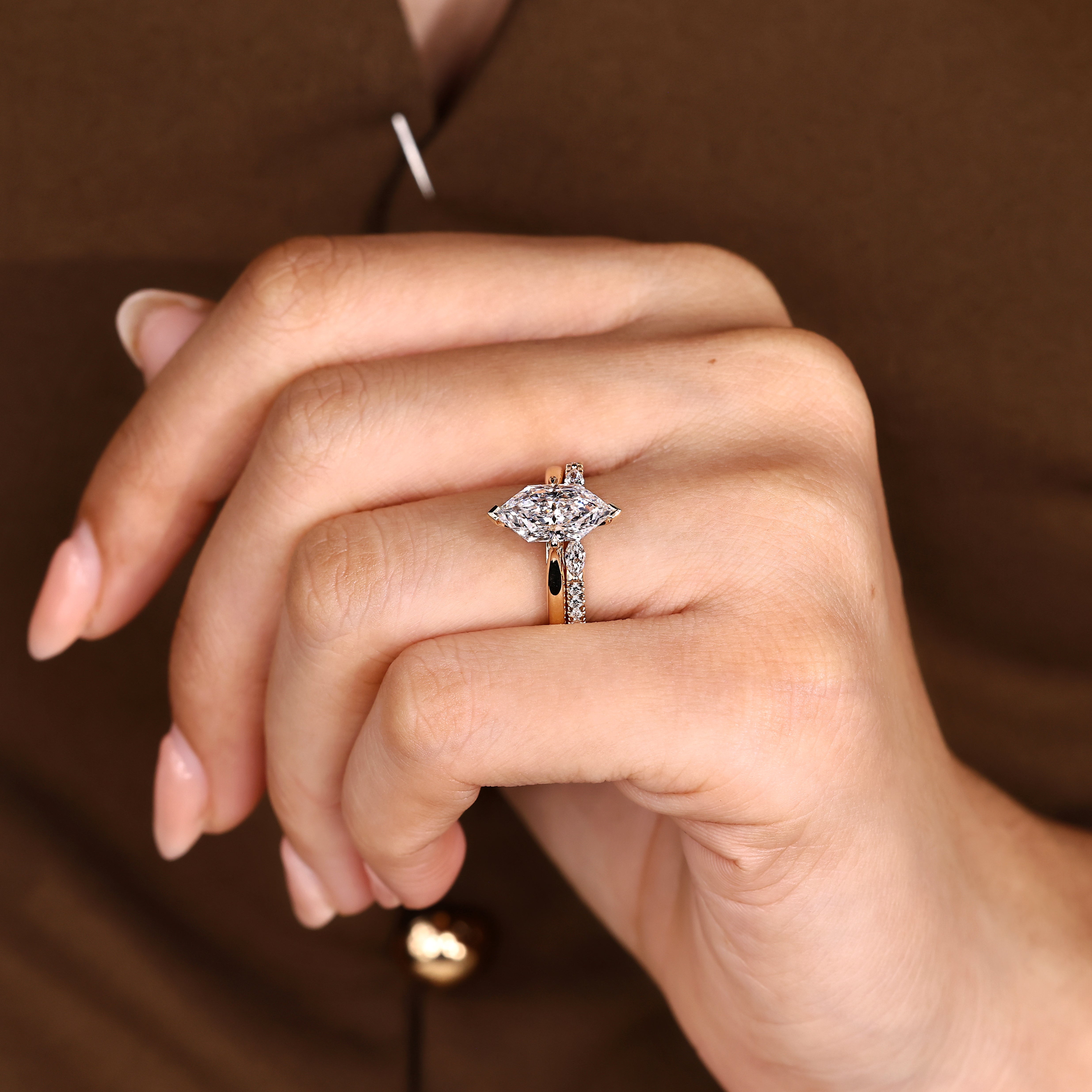 Stackable Wedding Band with Dutch Marquise Ring
