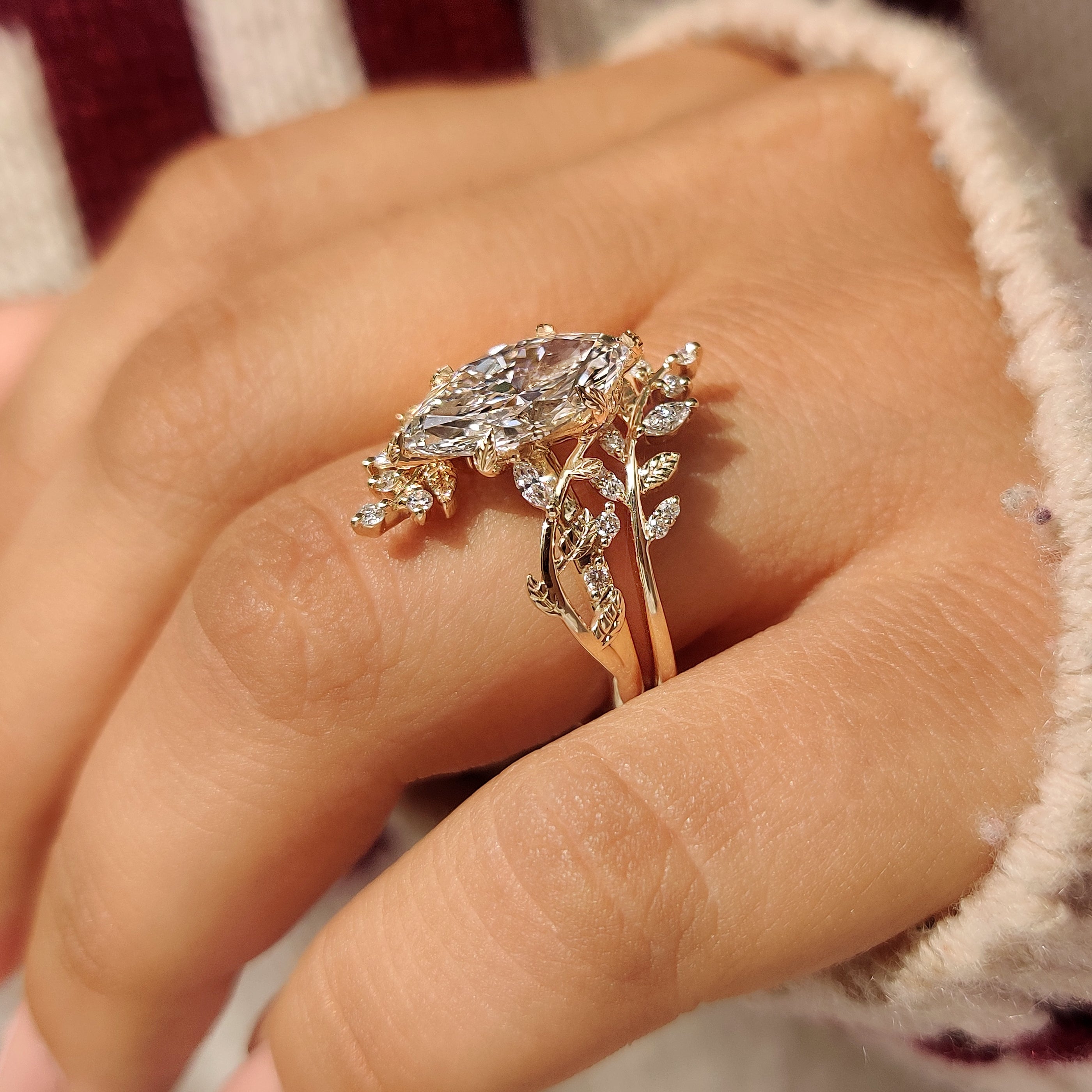 Lab grown marquise diamond ring with wrap guard band
