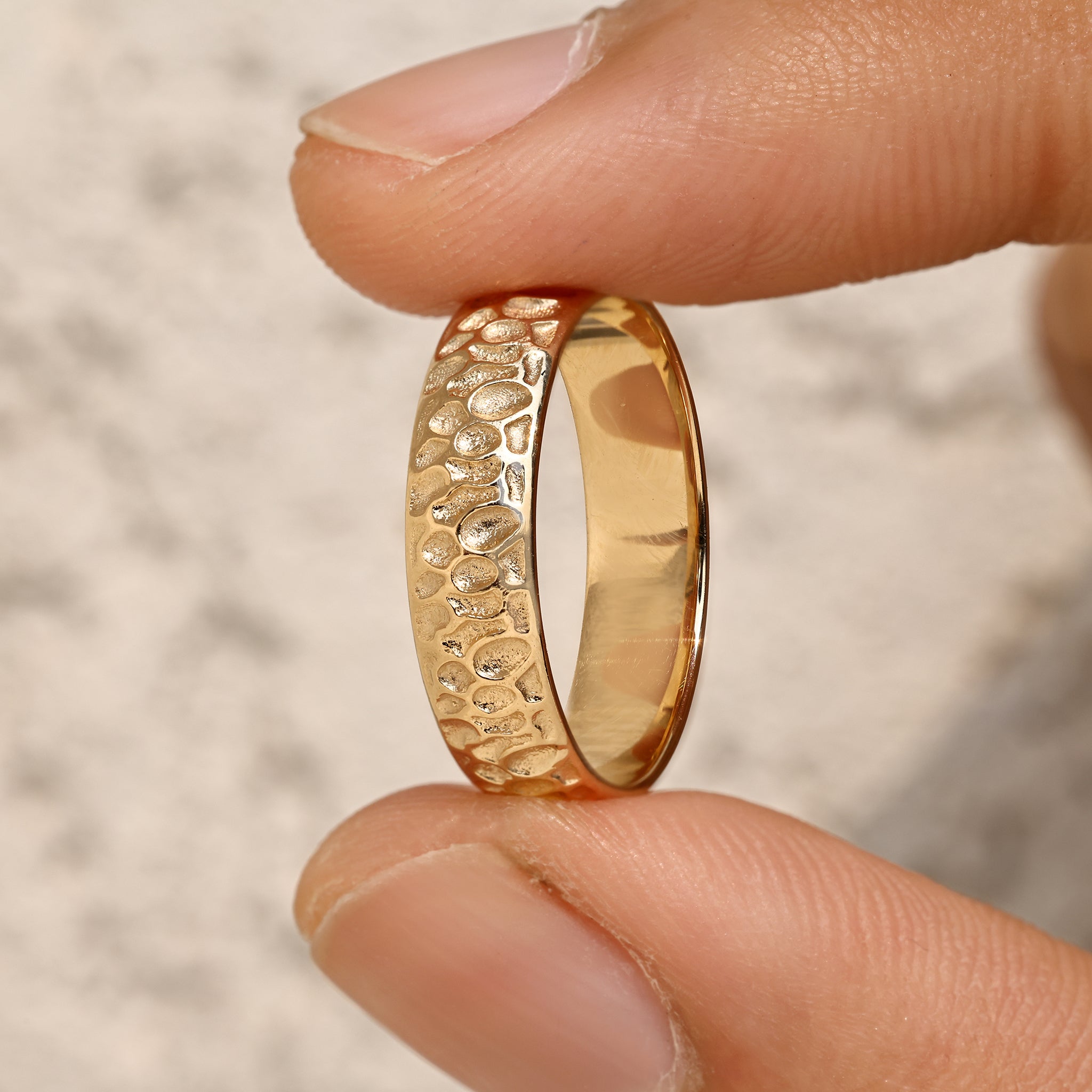 Men's engagement ring with brushed hammer finish look
