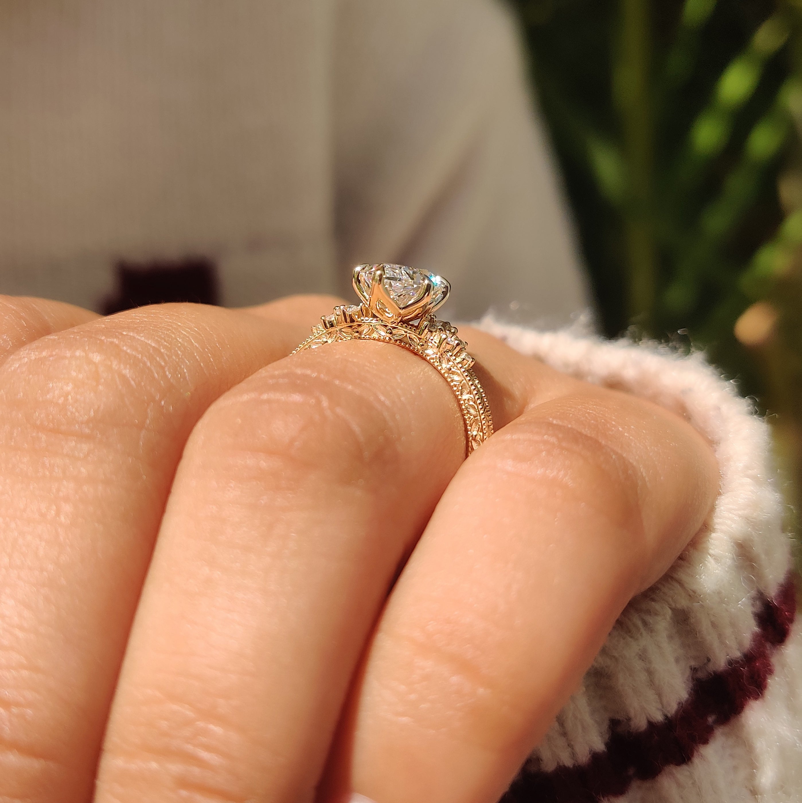 IGI certified Dutch marquise ring with vintage style accents
