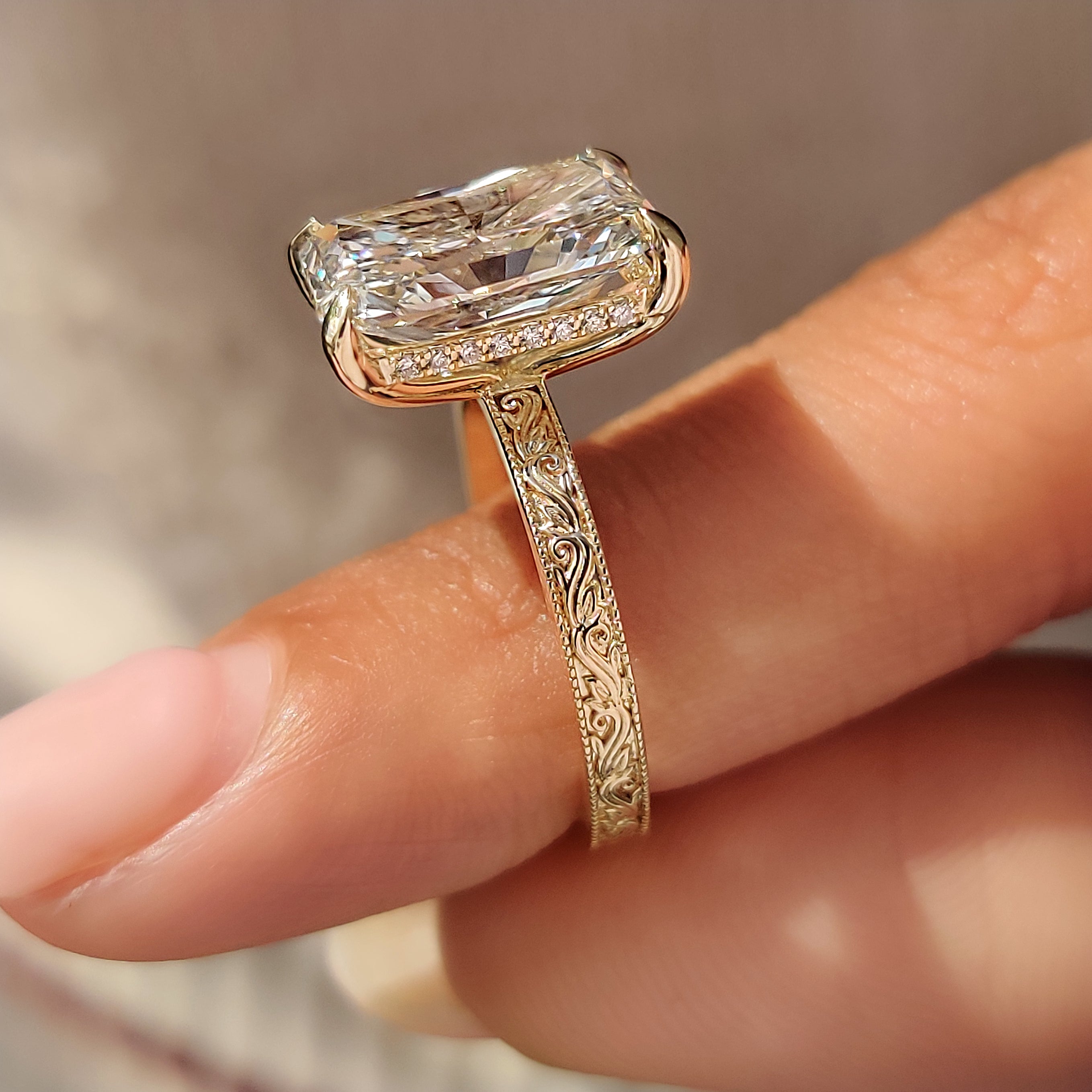 Vintage inspired radiant engagement ring.
