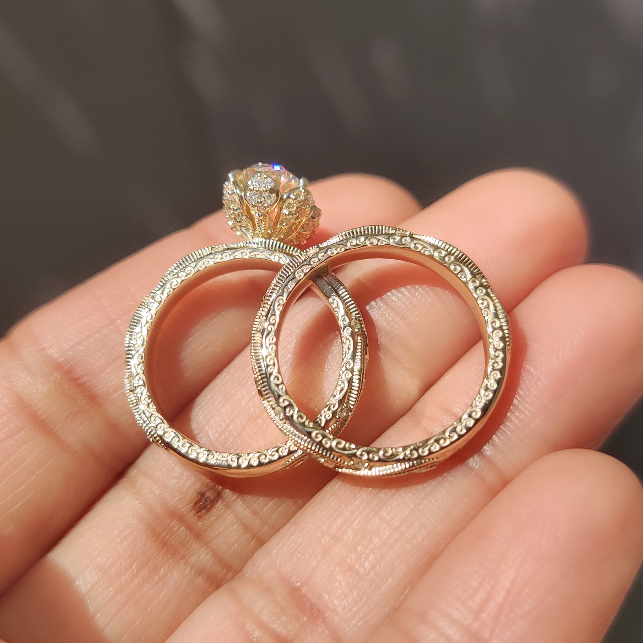 Bridal set with oval diamond and marquise round eternity band.
