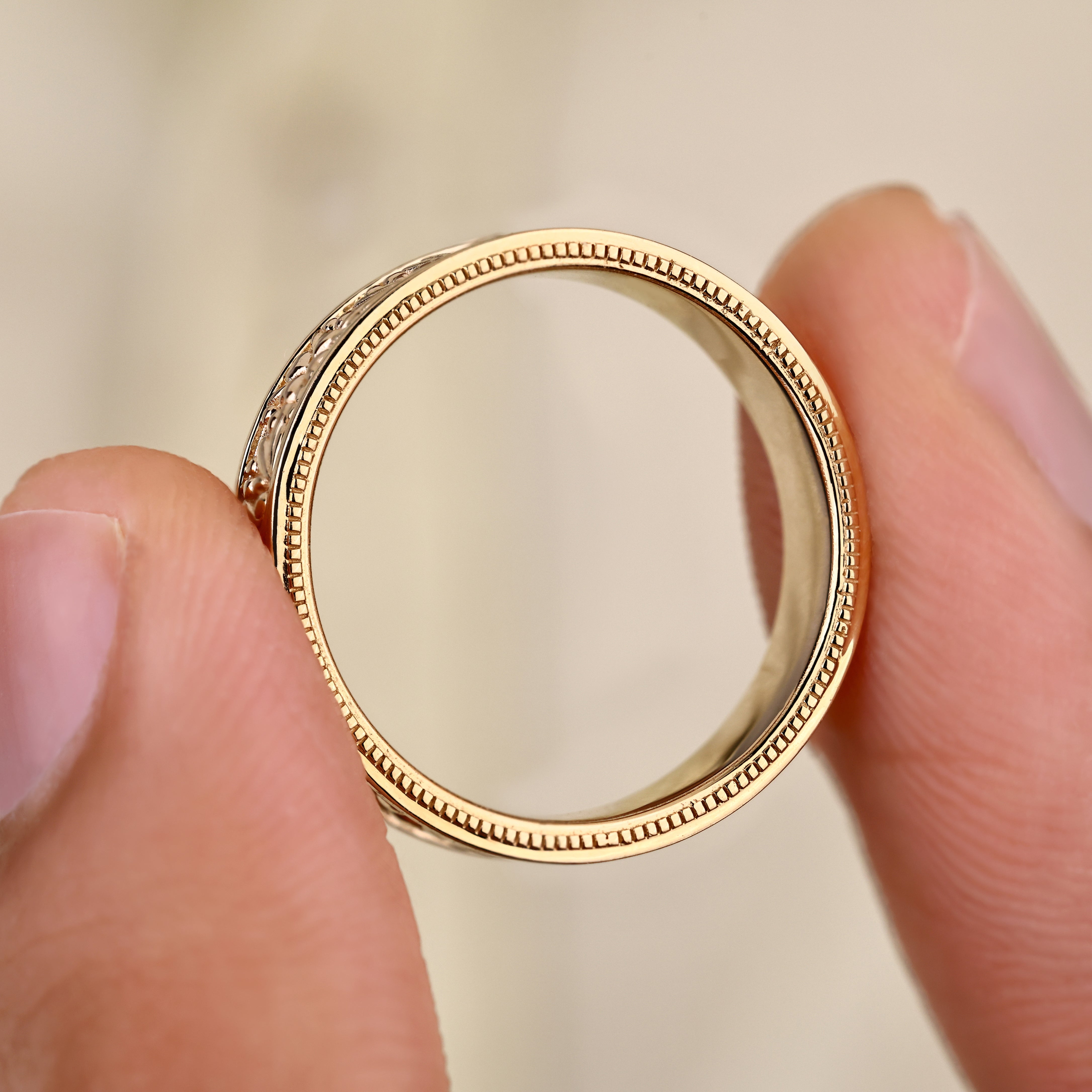 Handmade men's band with vintage details and milgrain edges

