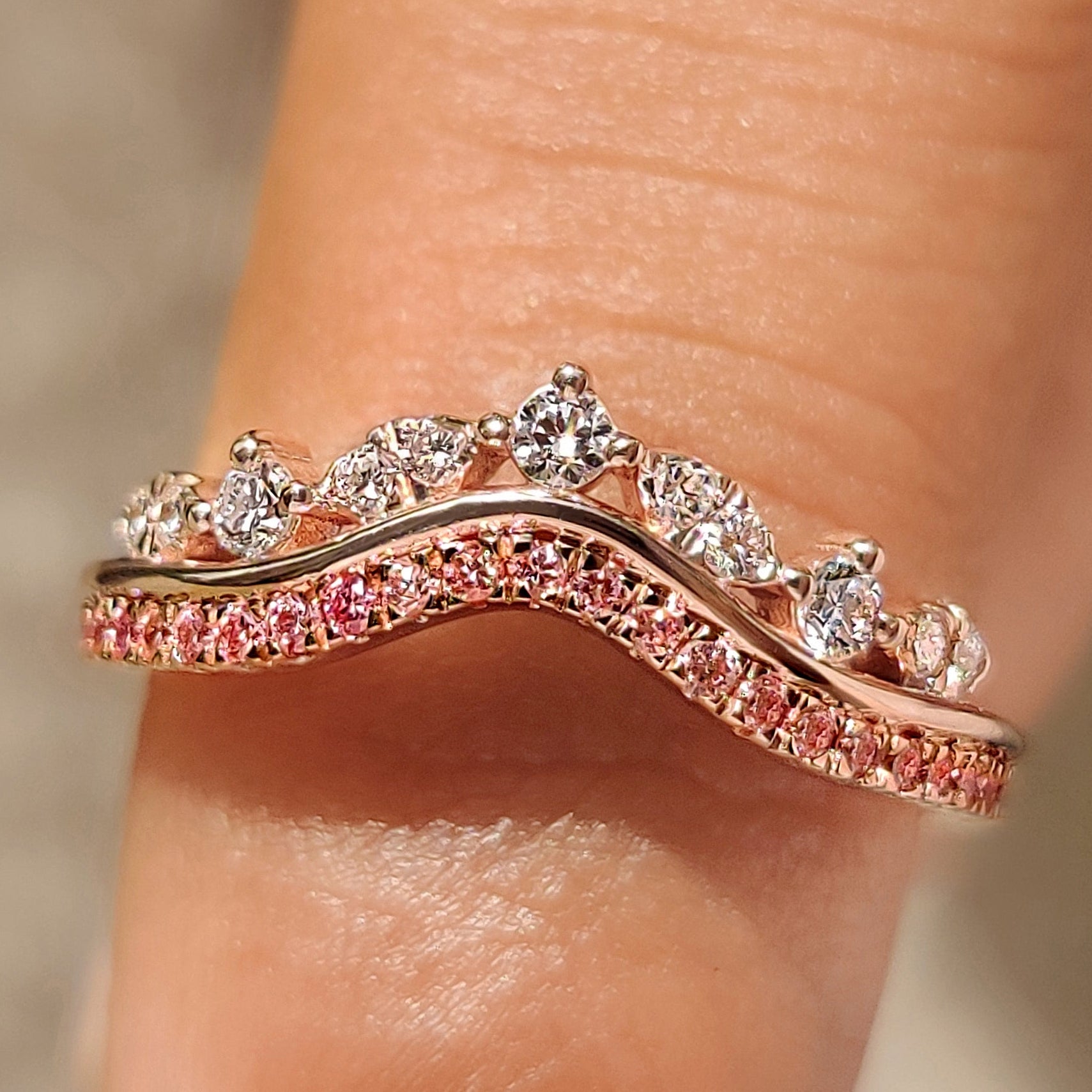 Tiara wedding band with round lab grown diamonds design
