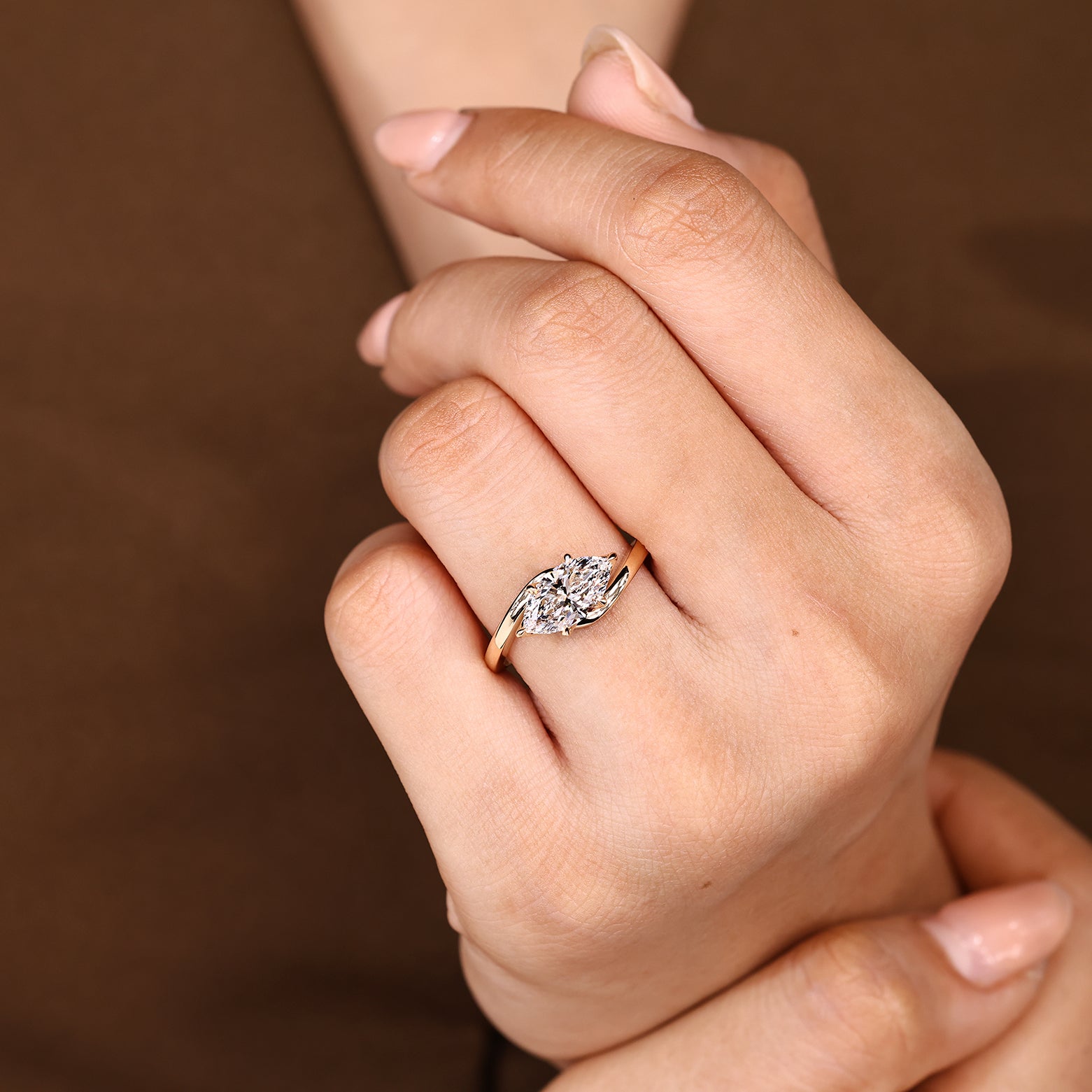Marquise lab diamond ring with secure six claw prongs
