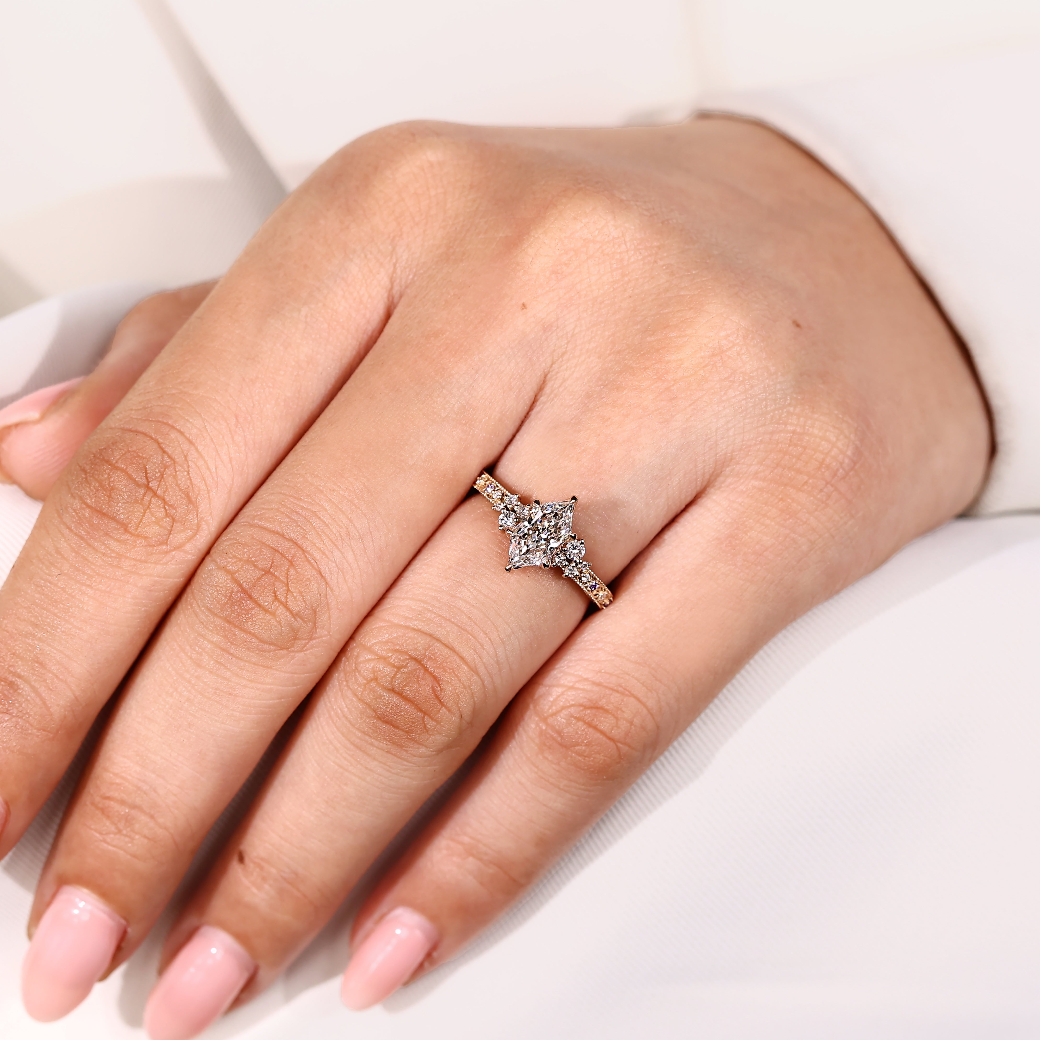 Vintage inspired ring with tulip setting and six claw prong setting
