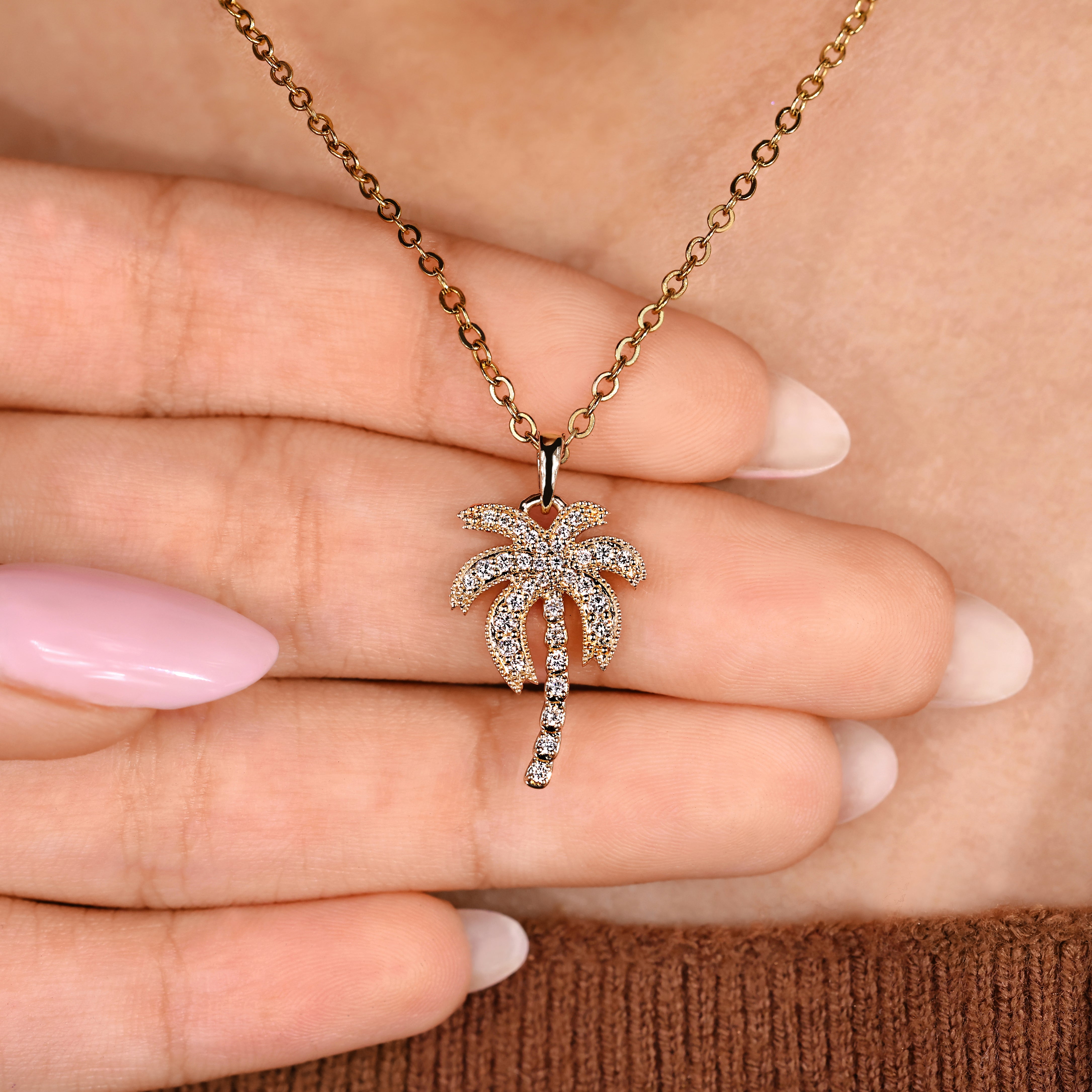 Round Lab Grown Diamond Palm Tree Pendant
