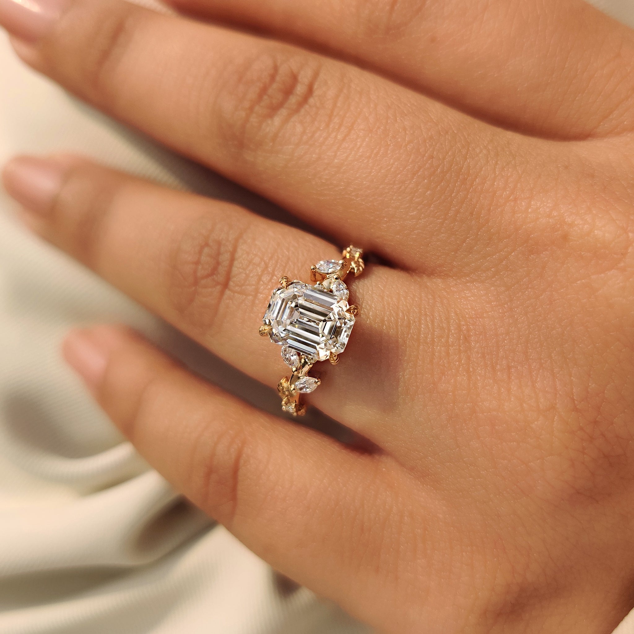 Handmade nature inspired ring with lab grown diamond
