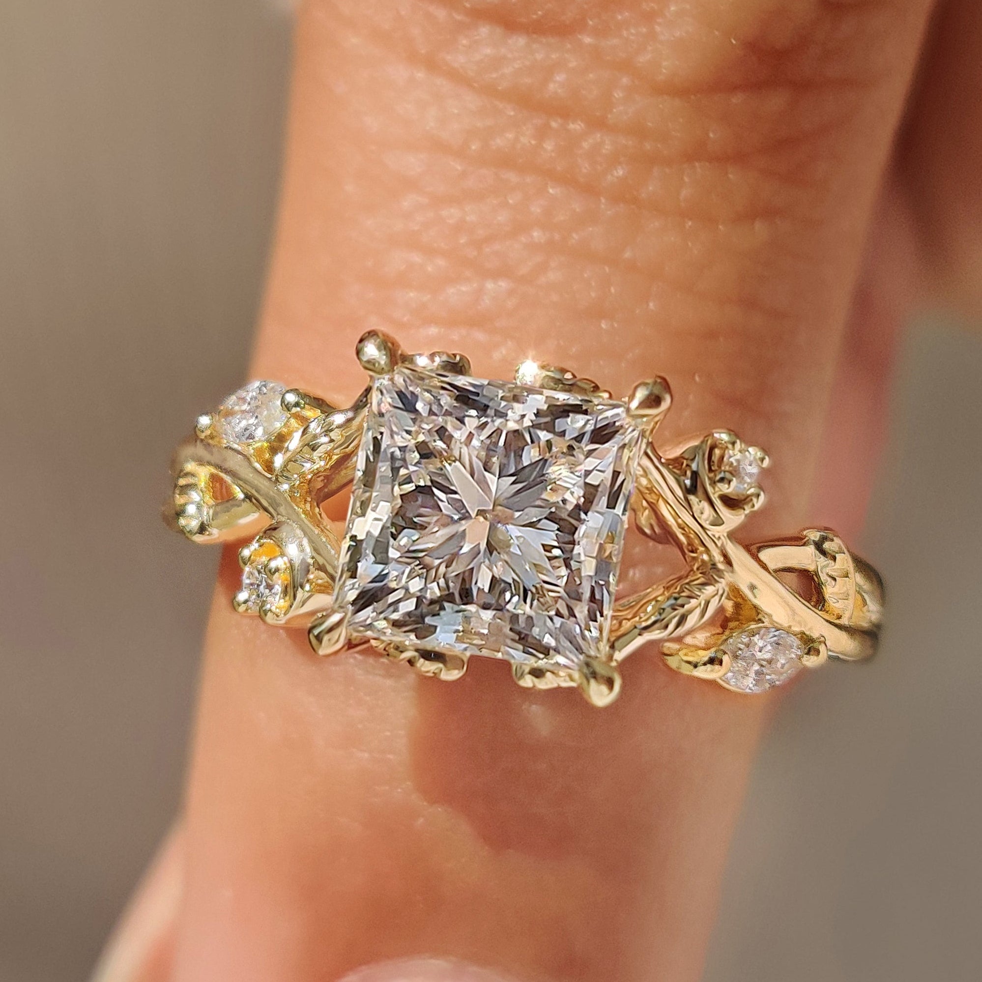 Nature Inspired Princess Cut Ring