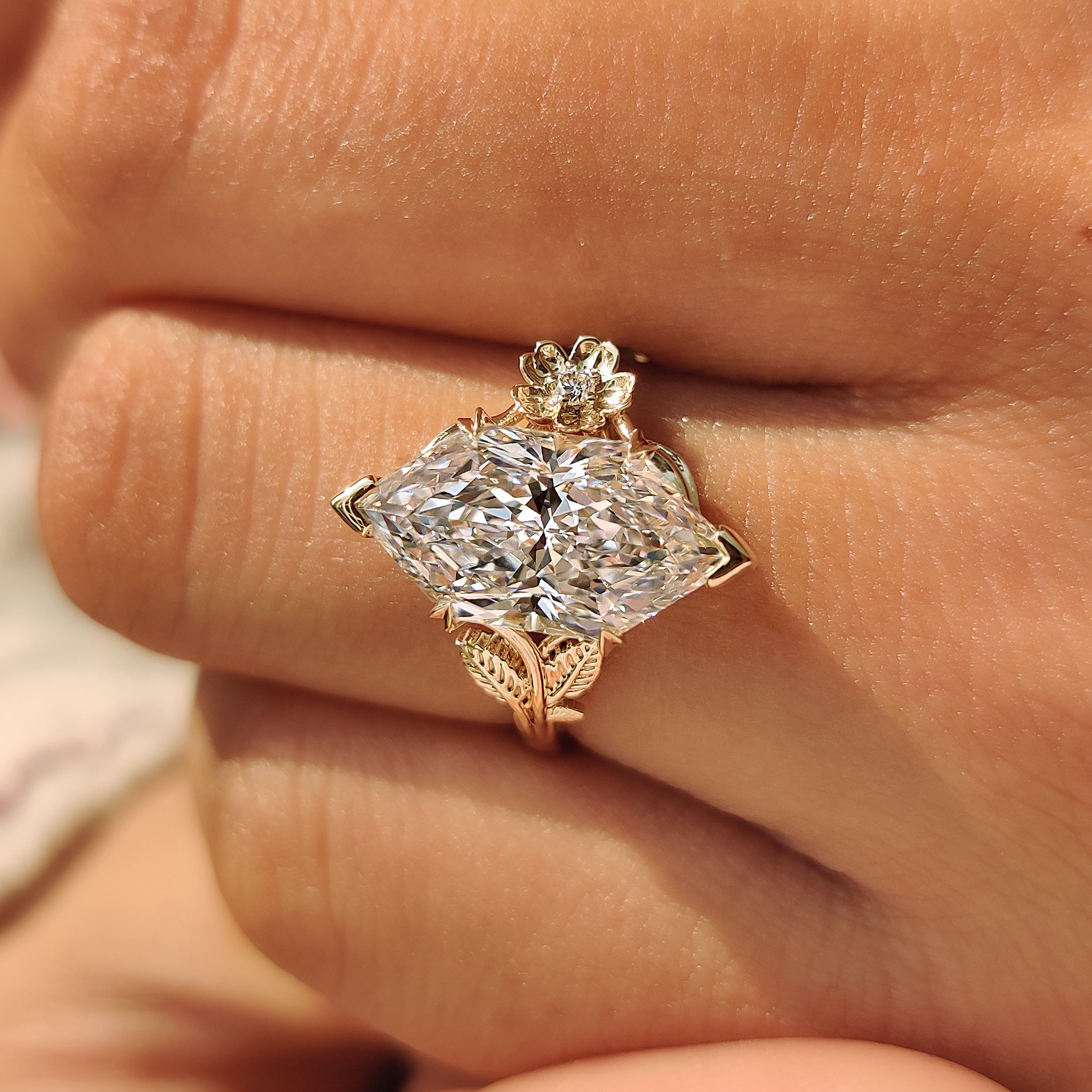 IGI certified lab grown diamond set in handmade engagement ring.
