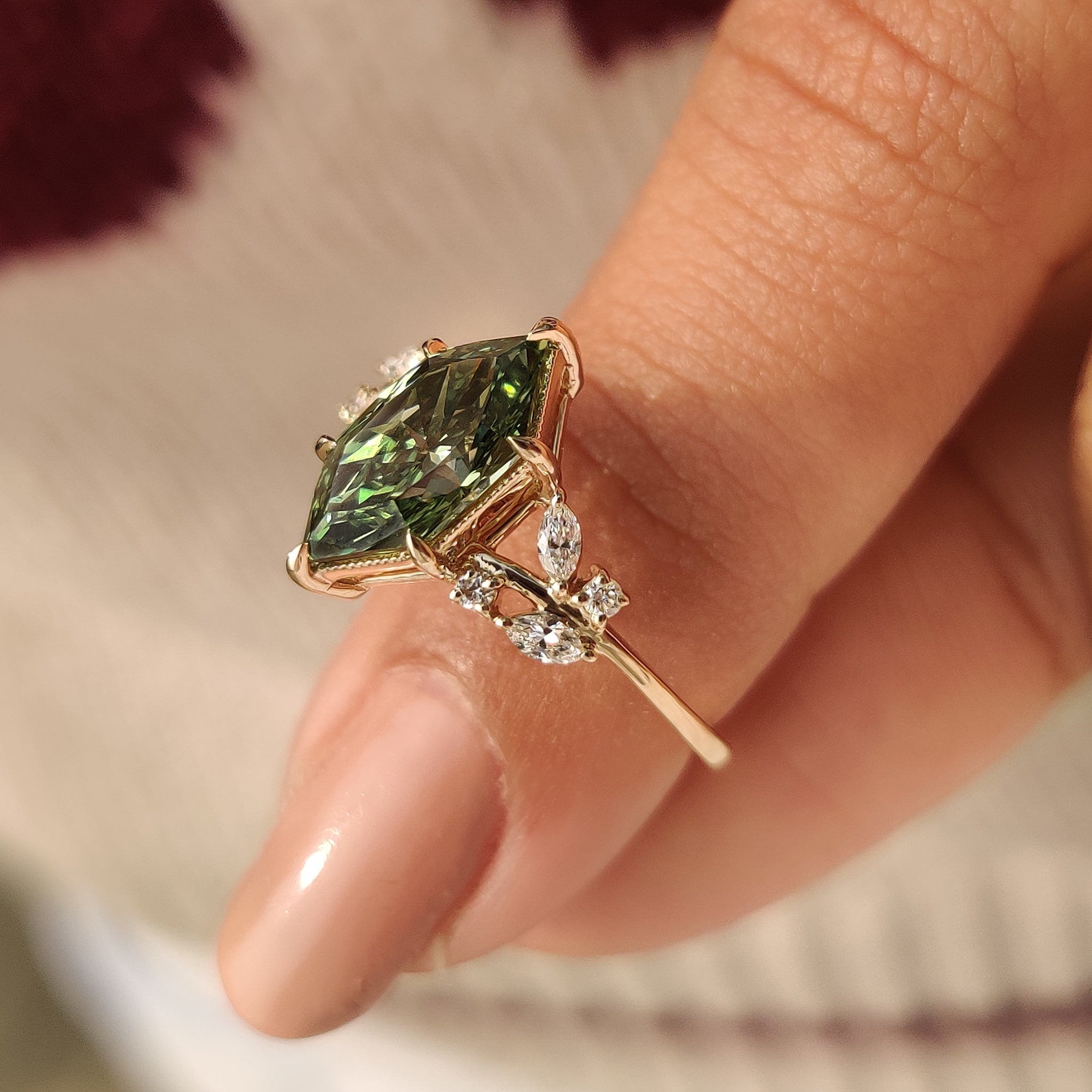 Handmade dutch marquise ring with milgrain detail.
