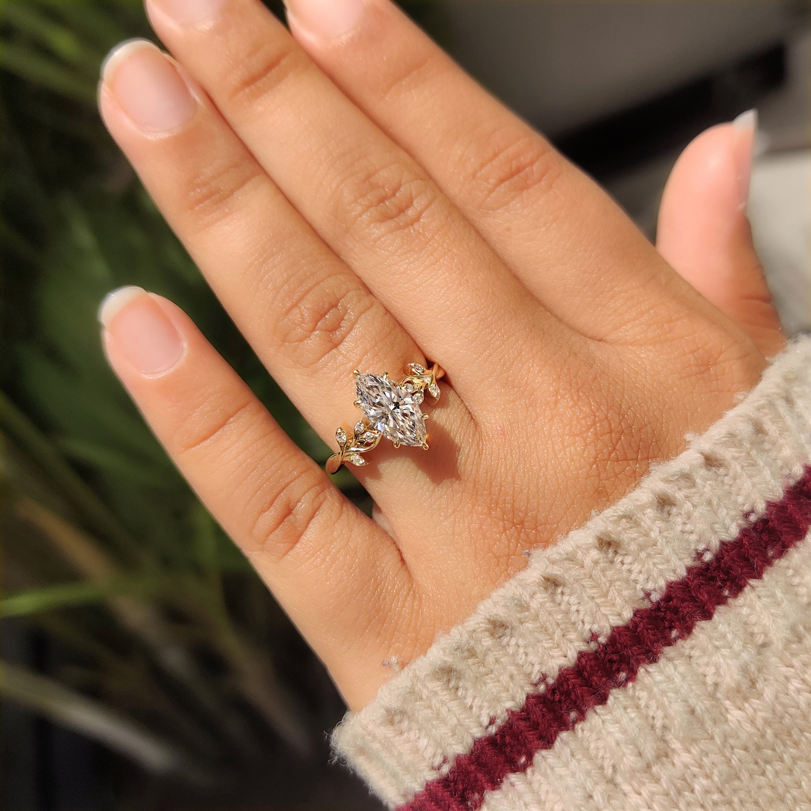 Cathedral setting marquise diamond ring handmade.
