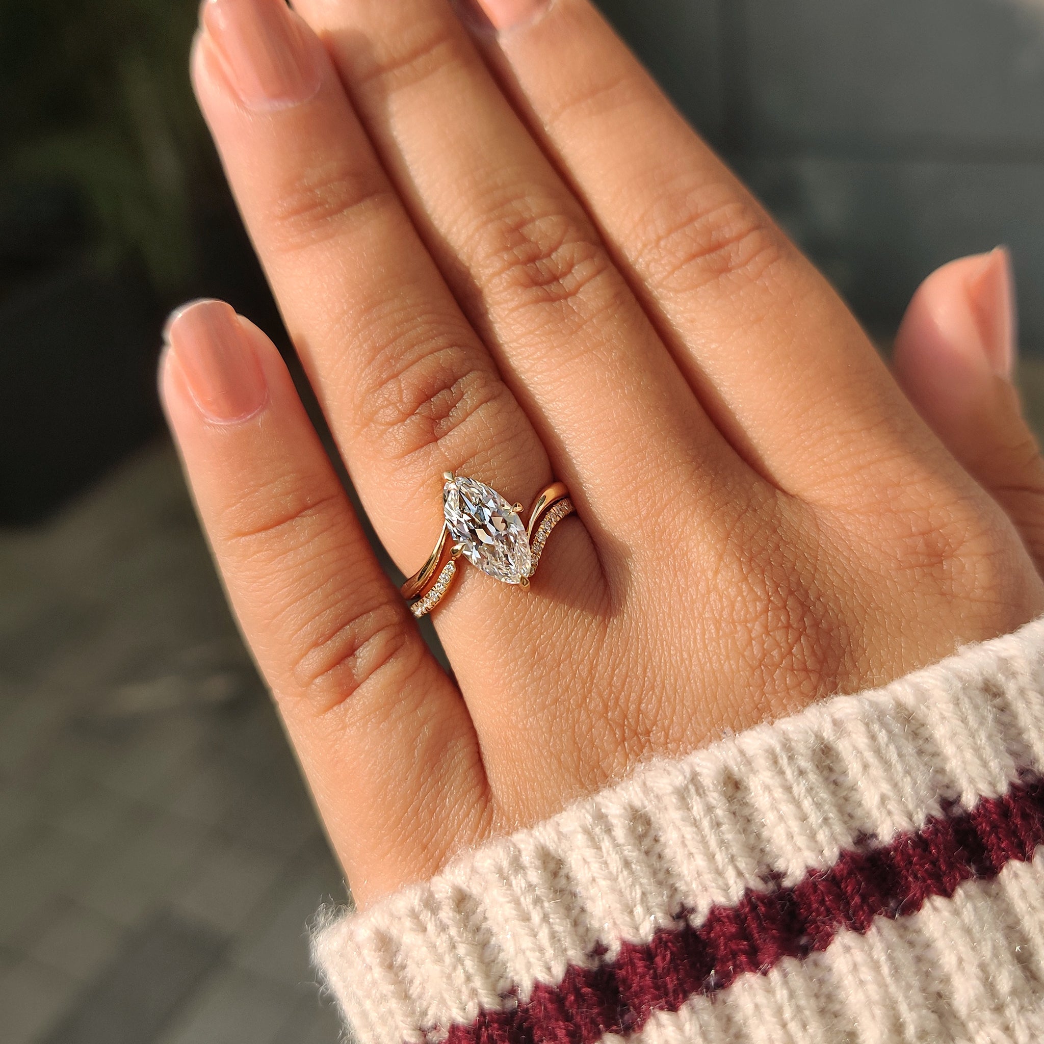 Bridal set with marquise ring and lab grown diamond band
