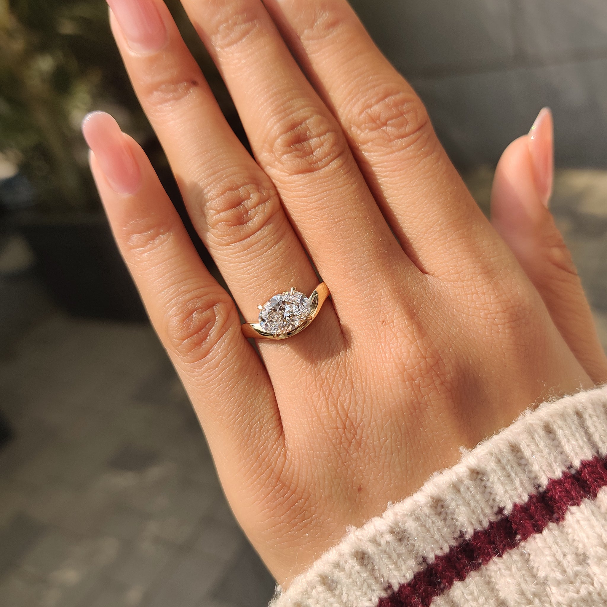 East to west oval cut diamond ring for pinky wear
