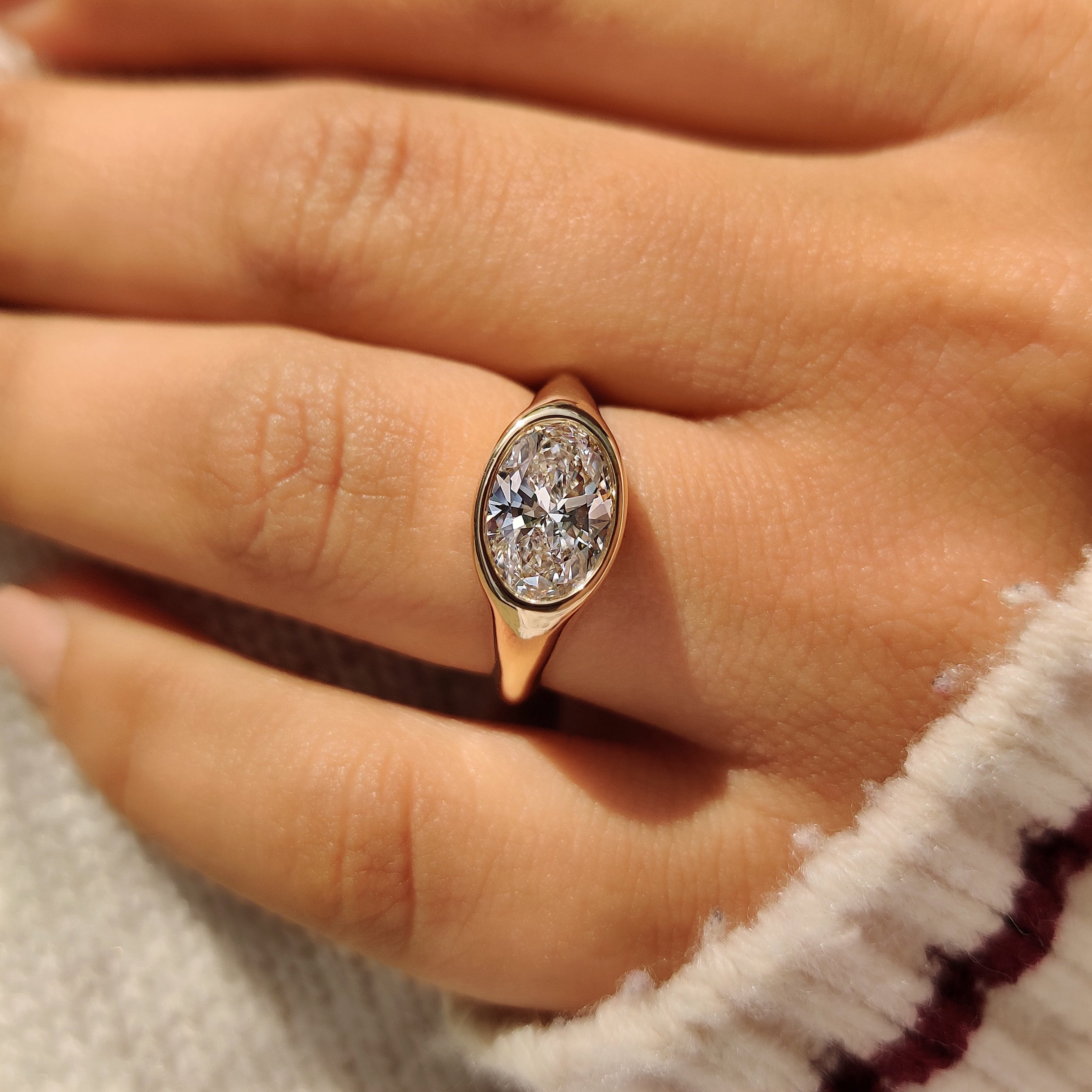 Solitaire Oval Diamond Ring in Bezel Setting