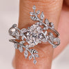 Oval Engagement Ring with Wedding Band in Nature Inspired Style
