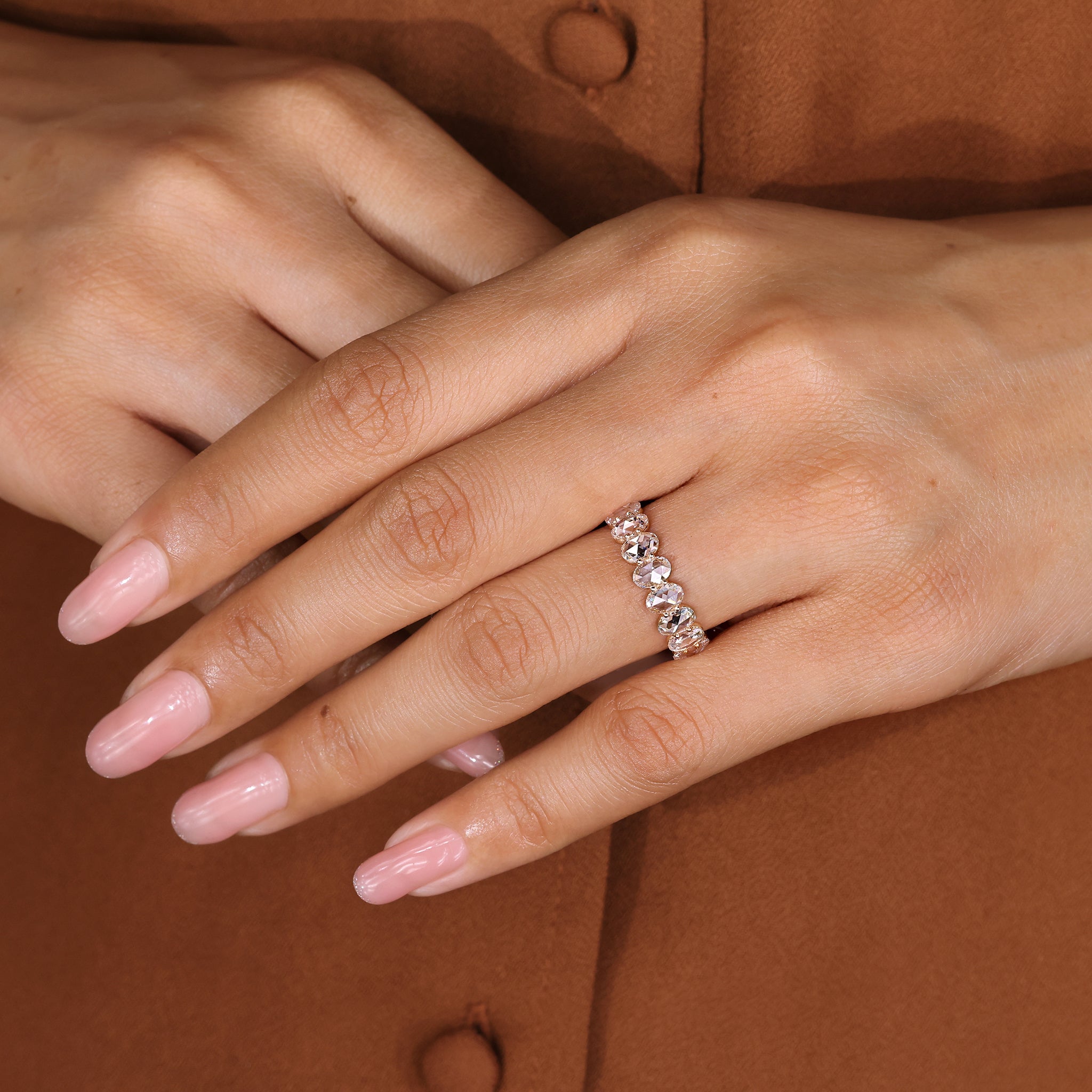 Diamond Eternity Band with smooth shared prong detail
