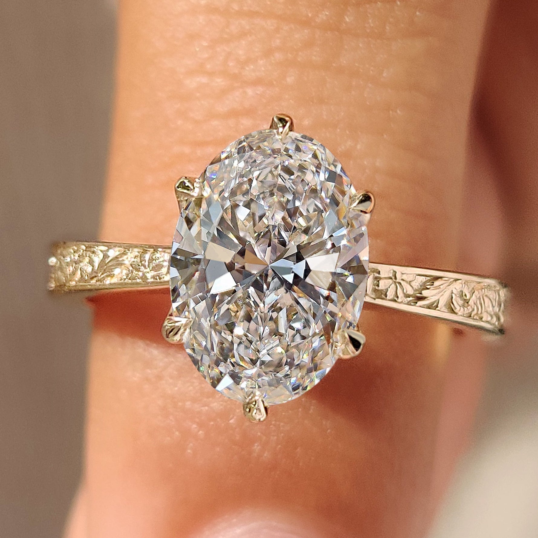 Solitaire Oval Diamond Ring In Art Deco