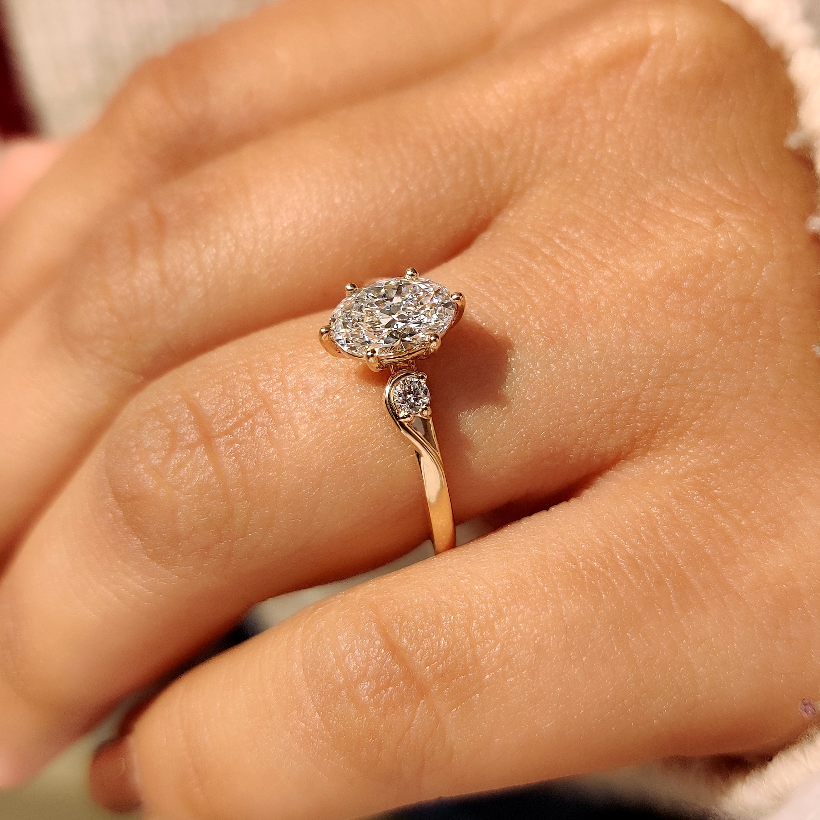Handmade oval engagement ring with six prong setting

