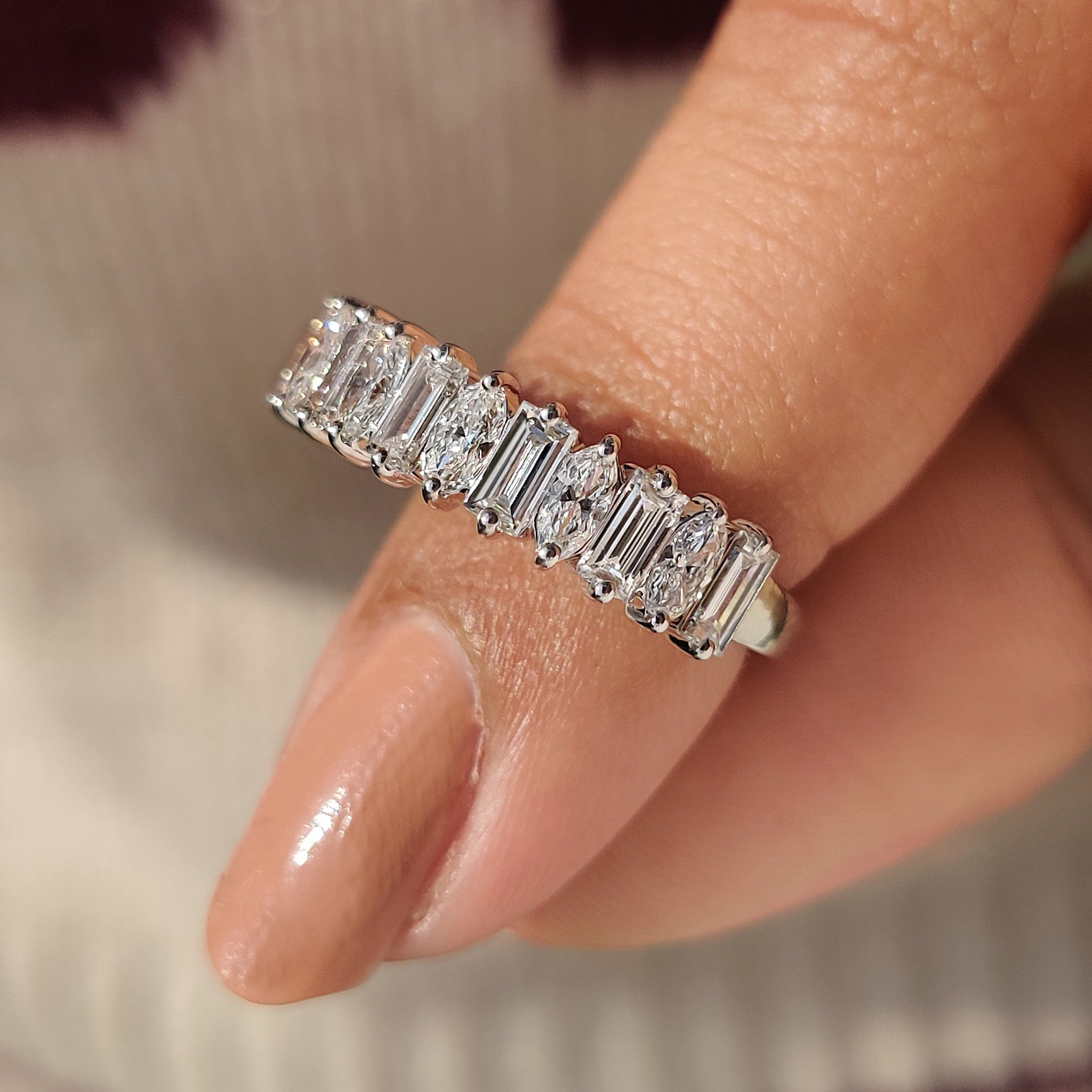 Lab grown diamond half eternity band with tapered shank
