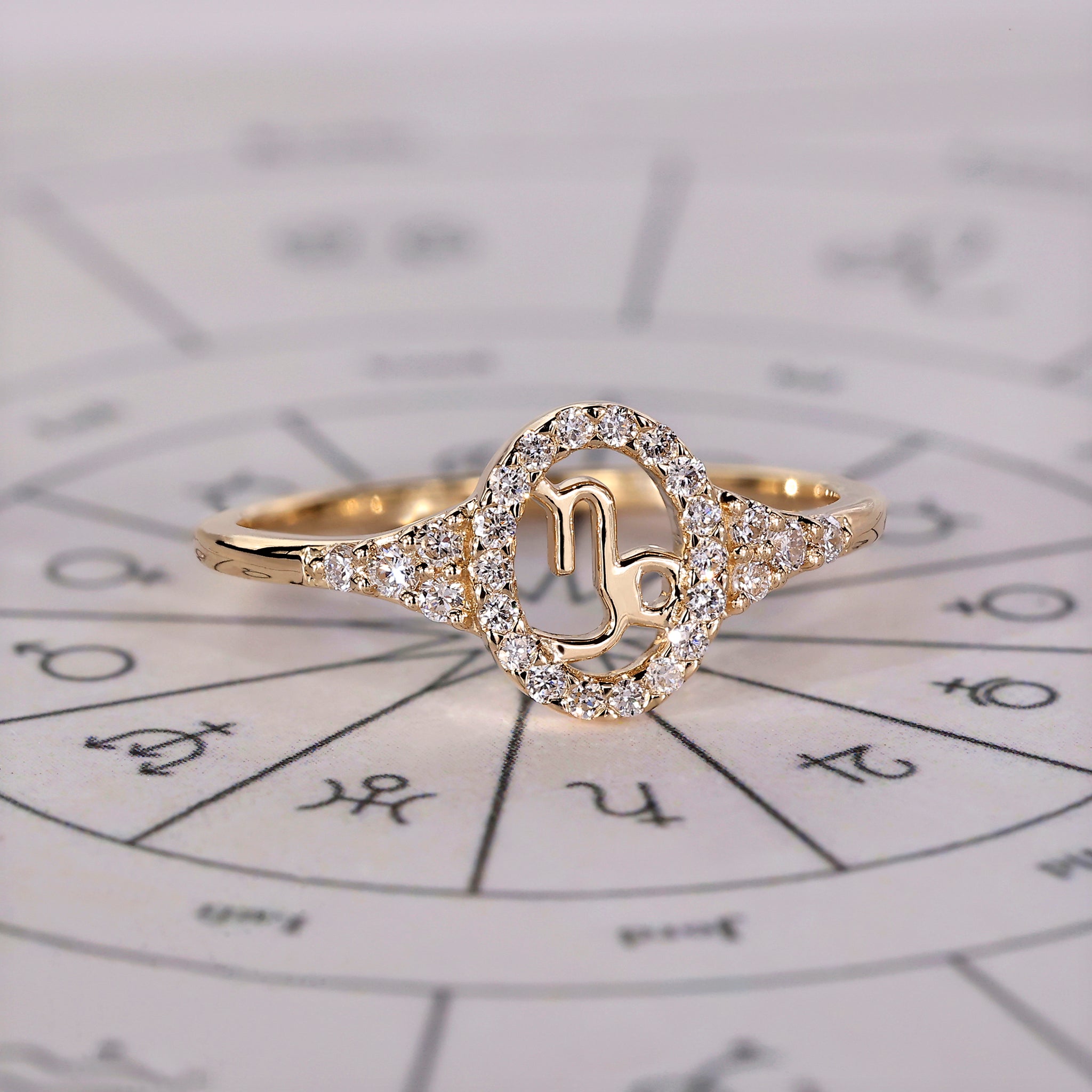 Handmade jewelry Capricorn ring with IGI certified lab grown diamond.
