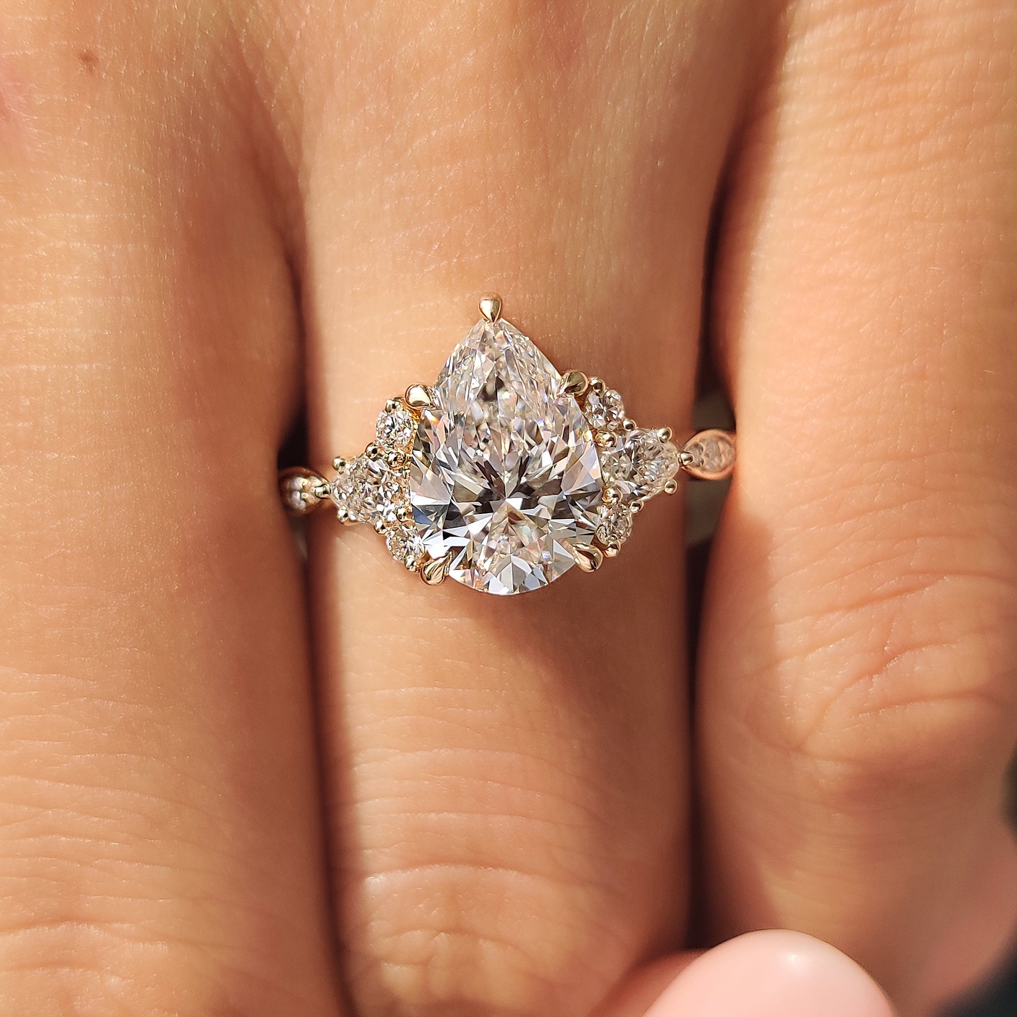 Handmade pear cut diamond ring vintage style.
