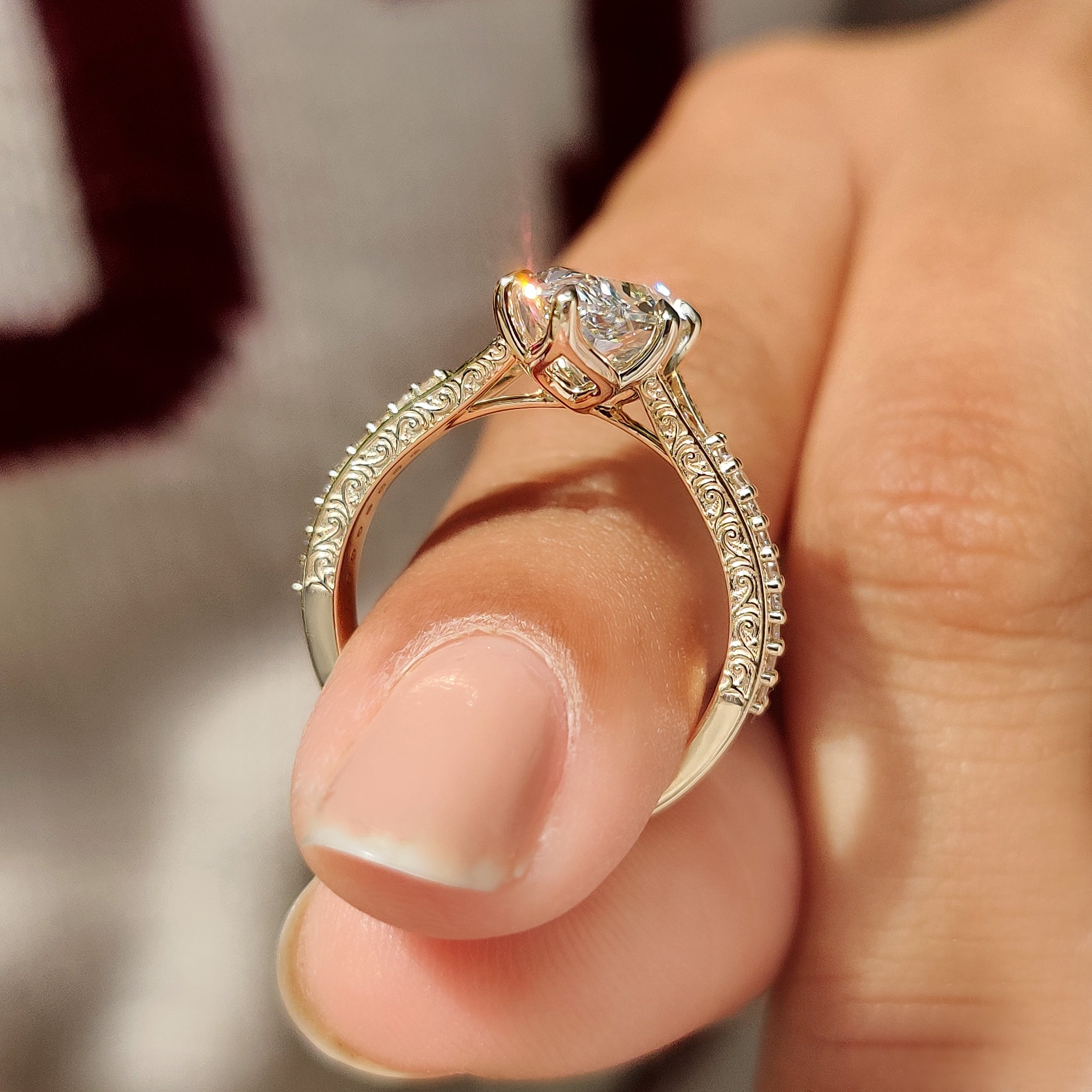 Vintage marquise diamond ring with split shank and prongs
