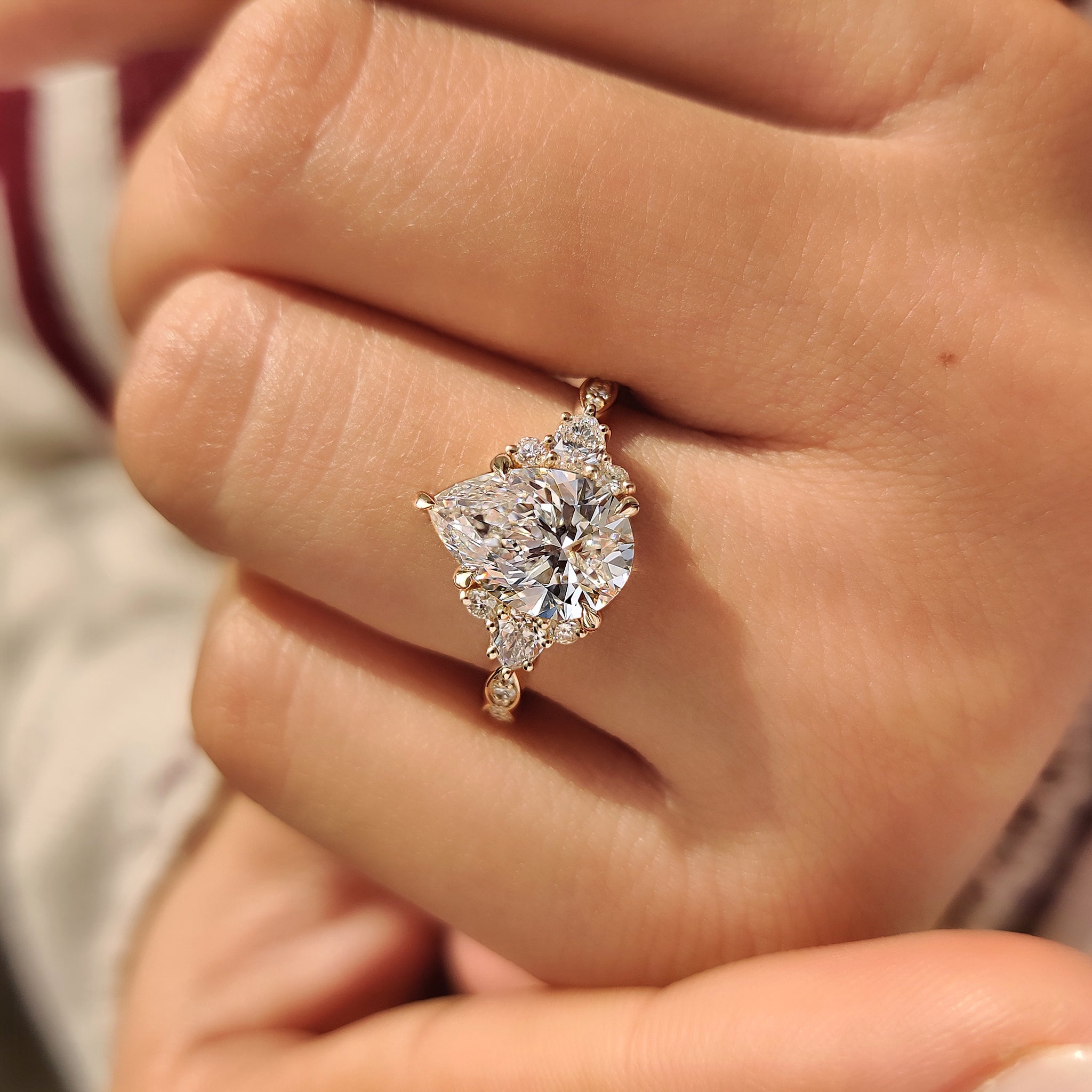 Pear ring with basket and claw prong setting.
