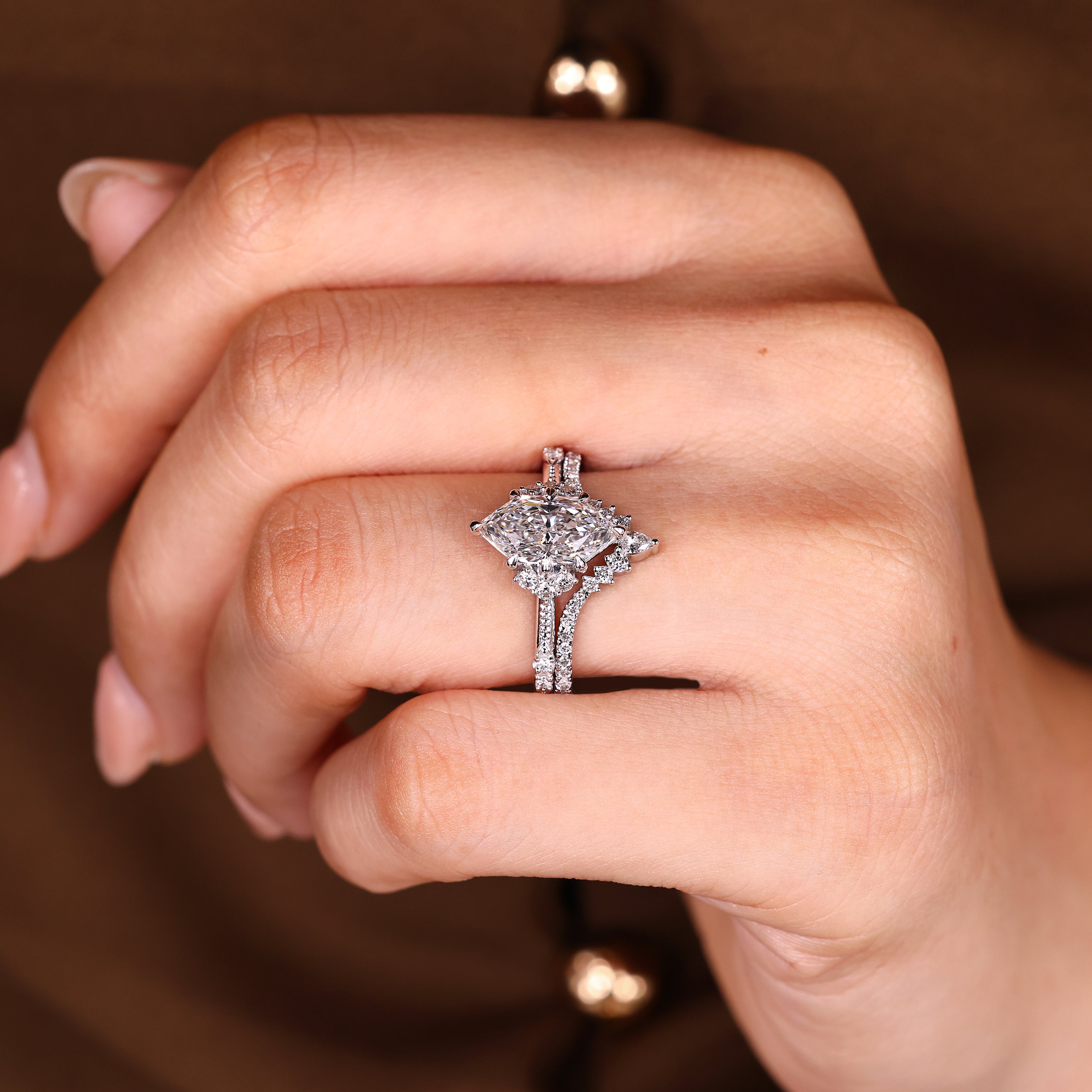 Lab grown diamond ring set with milgrain detailing accents
