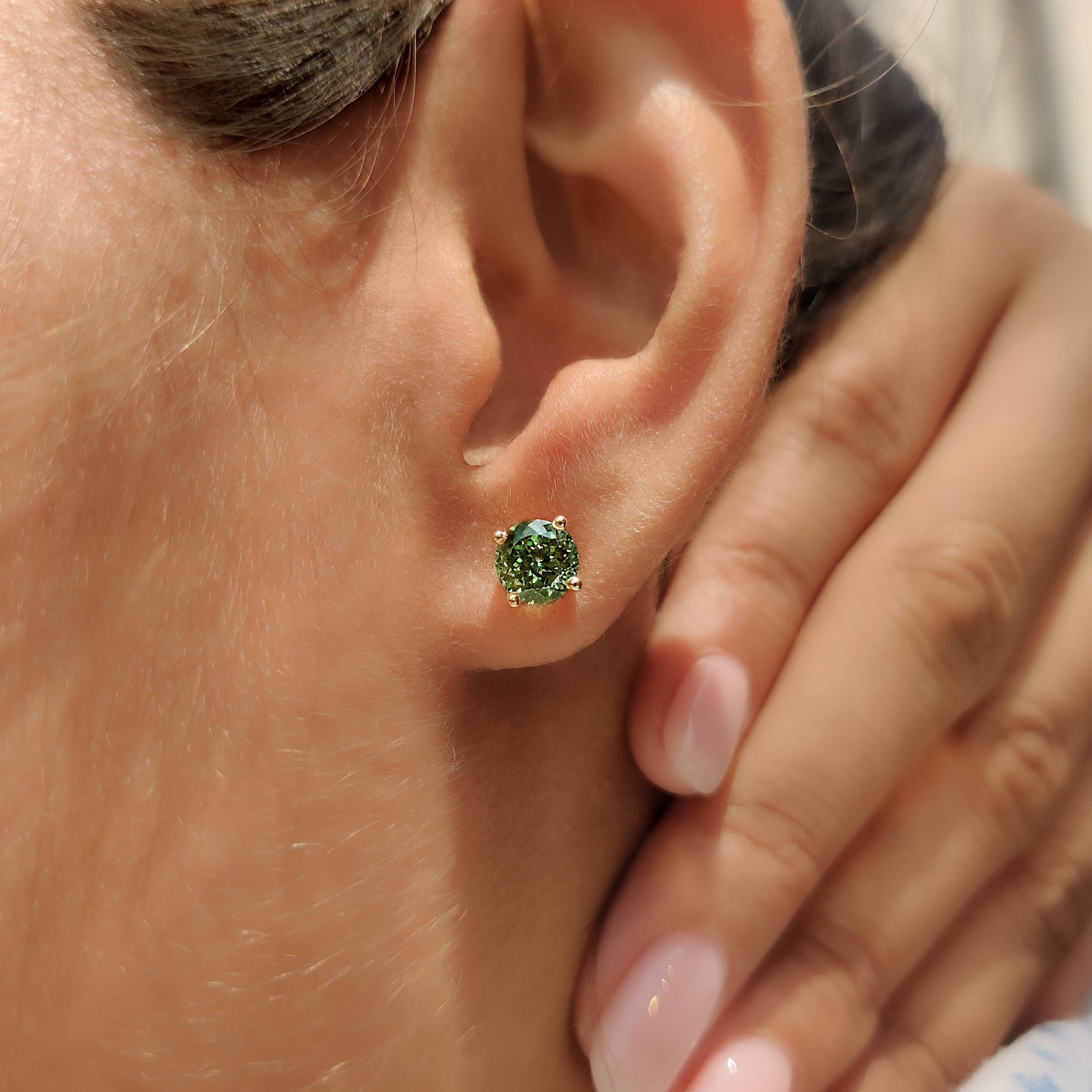 Handmade Portuguese cut diamond earrings with stud style setting
