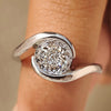 Portuguese cut lab grown diamond ring with bypass setting.
