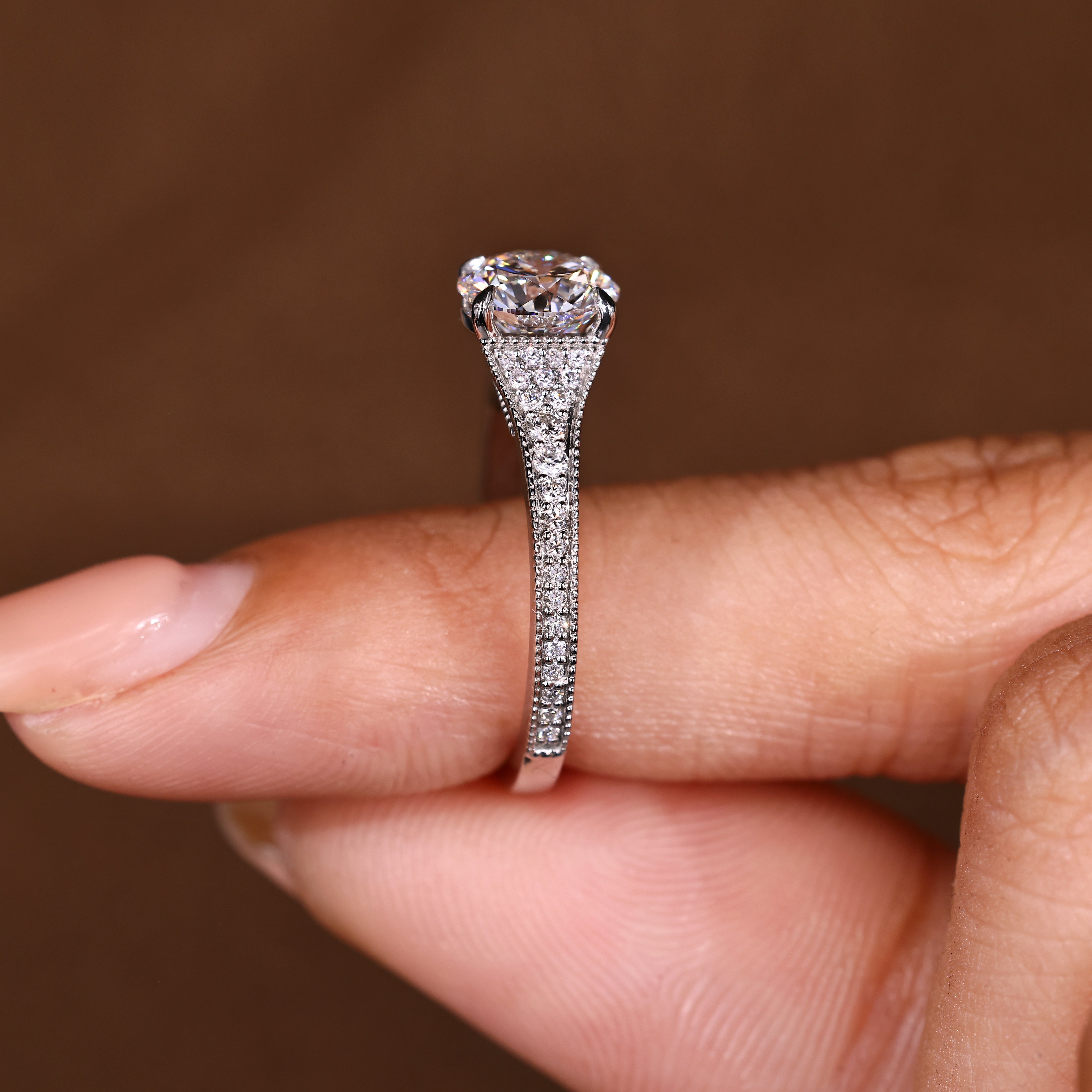 Round diamond engagement ring with lab grown diamonds
