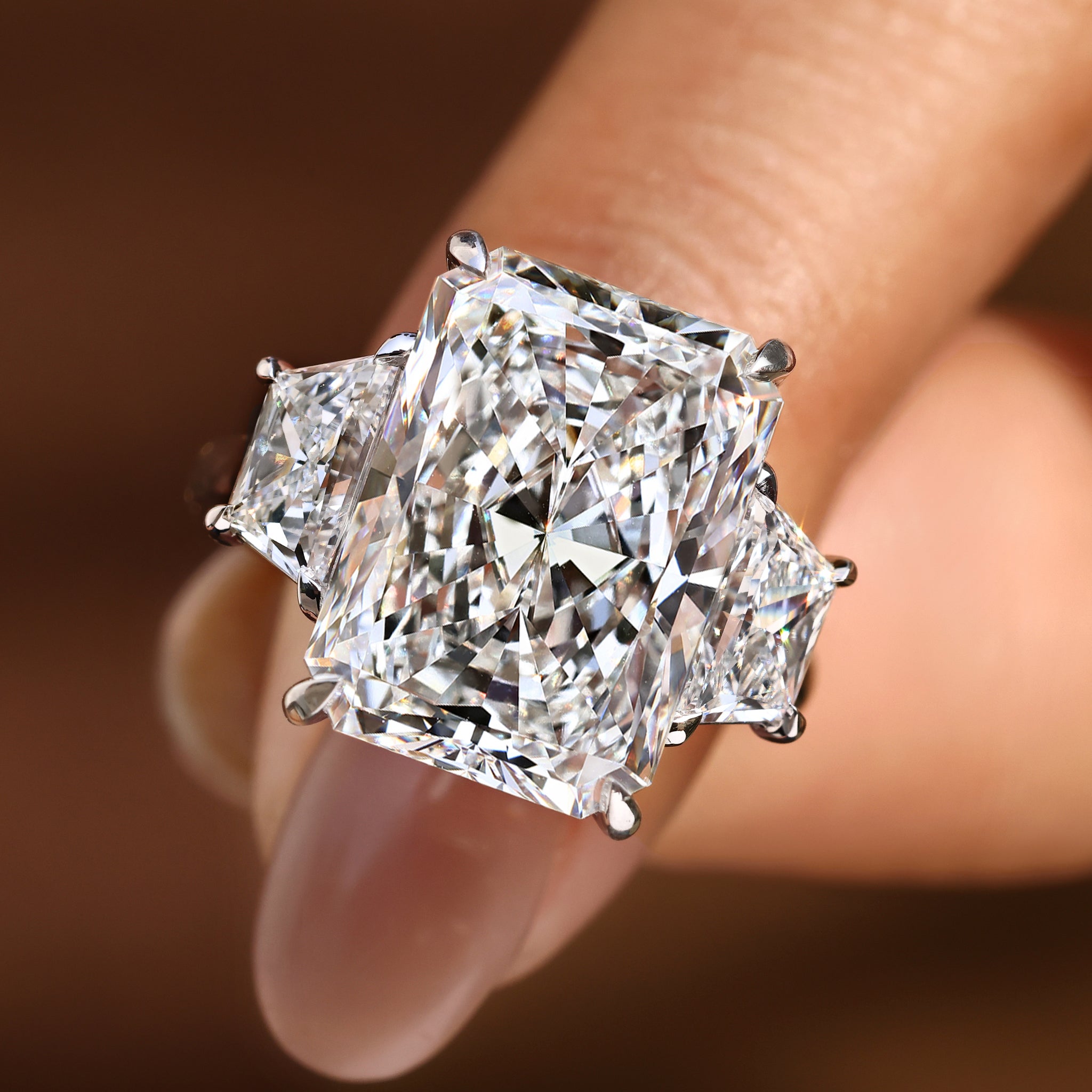 Radiant cut diamond ring available in 8 to 12 carats.

