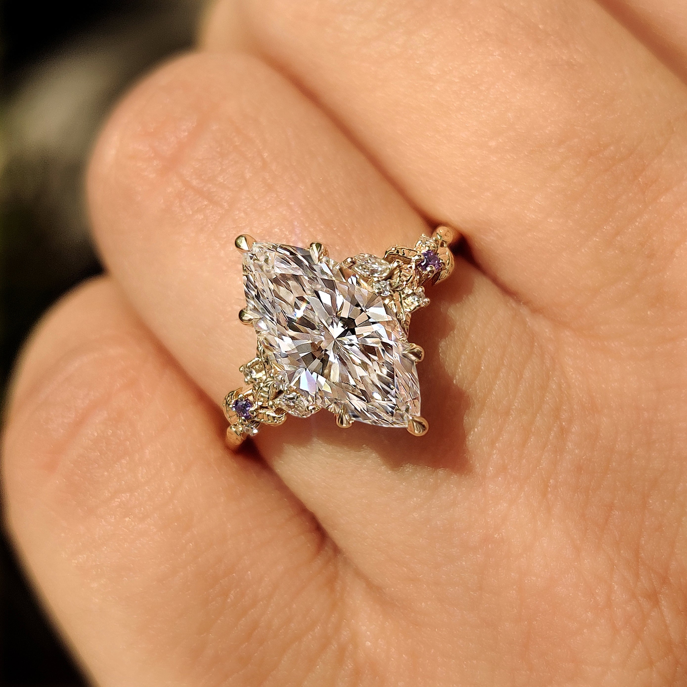 Marquise diamond ring with six prong setting
