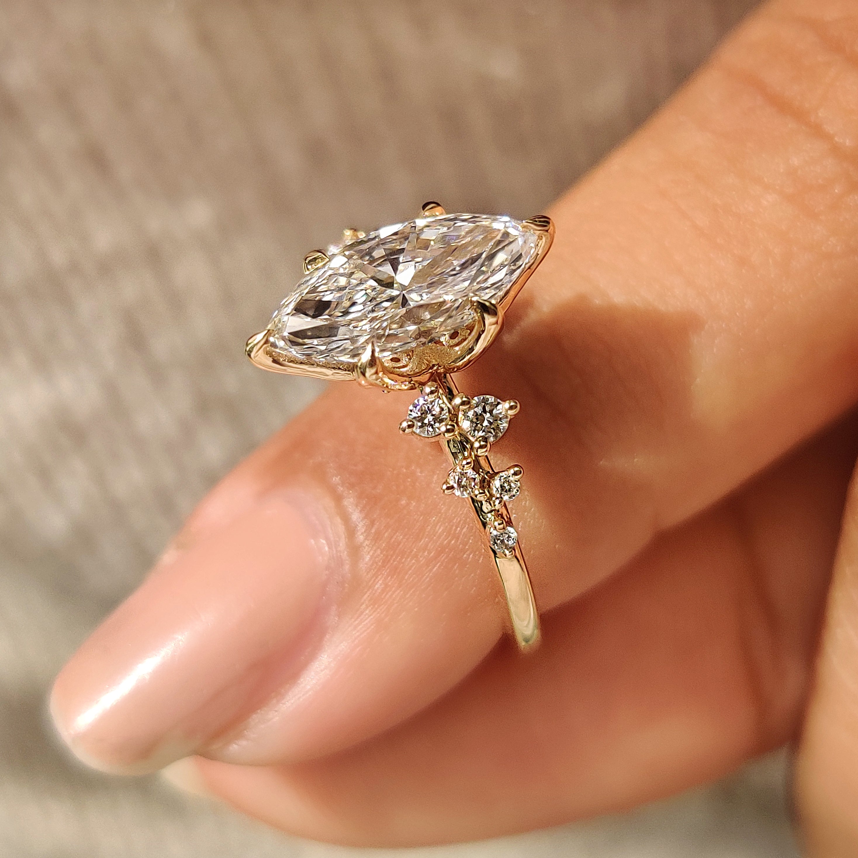 Handmade Marquise Engagement Ring with six claw prong setting
