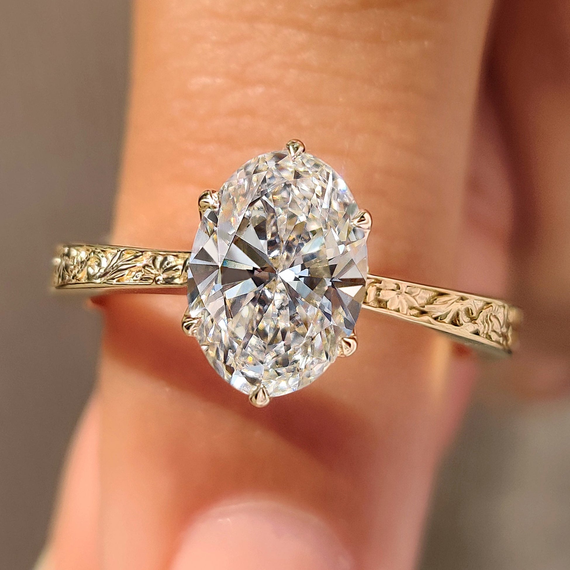 Oval Diamond Ring in Vintage Inspired Style
